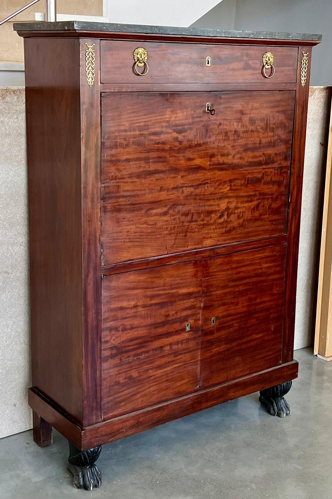 19th Century Classical Charles X Burled Mahogany Secretaire A Abattant photo furniture