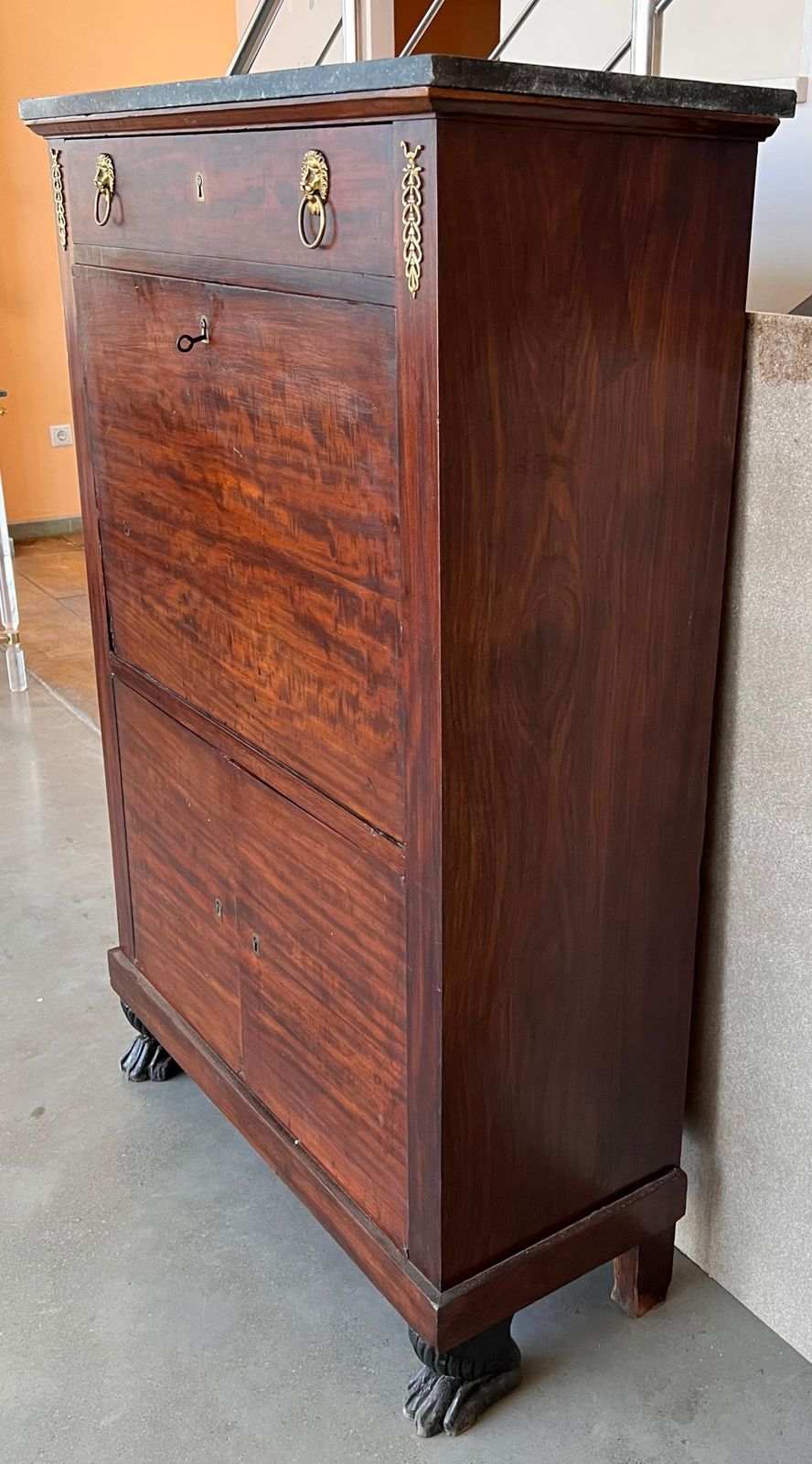 19th Century Classical Charles X Burled Mahogany Secretaire A Abattant photo Furniture