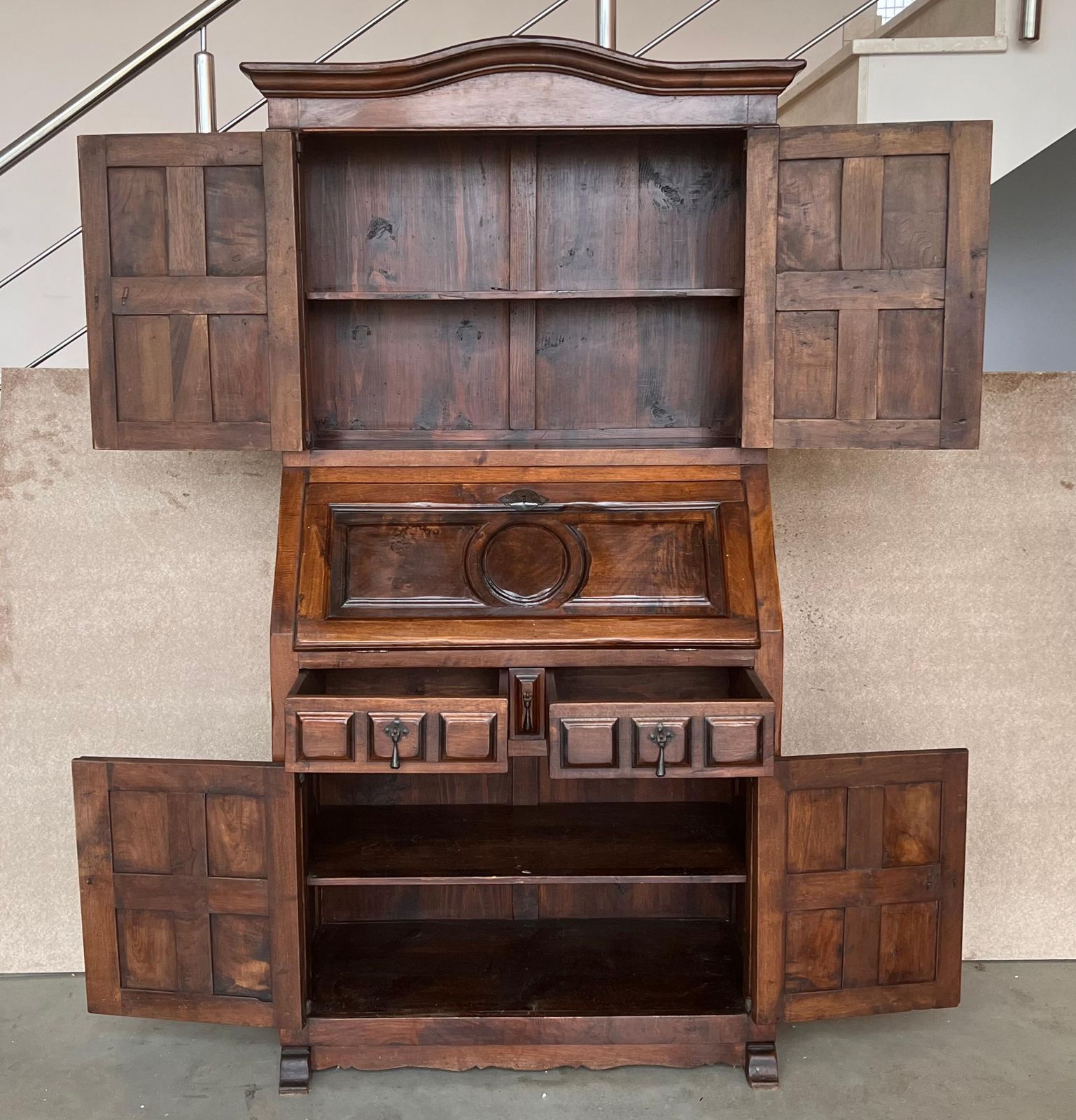 Late 19th Century Spanish Walnut Bureau Bookcase ‘Secretaire’ photo for sale
