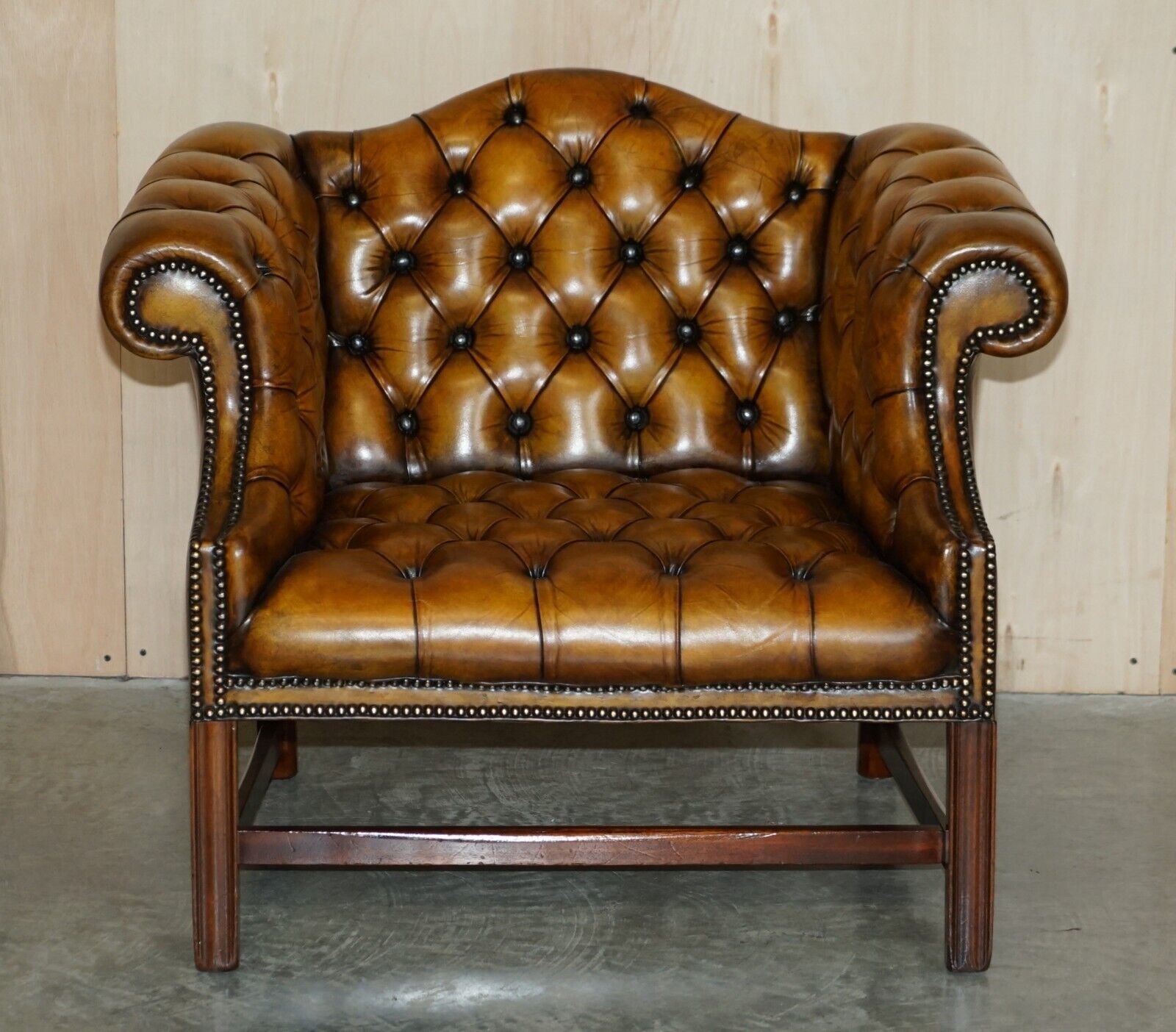 Antique Restored Brown Leather Chesterfield Library Armchairs Sofa Stool Suite photo Furniture