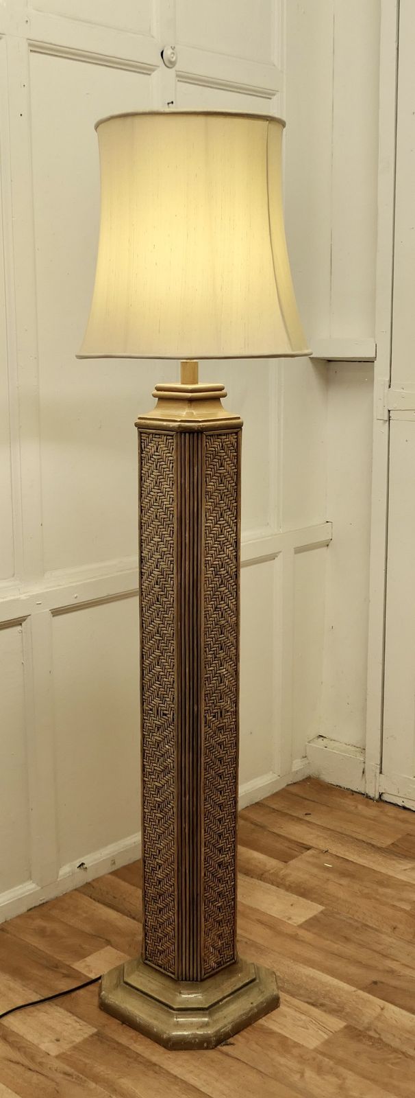 Tall Art Deco Bamboo Cane Column Floor Lamp photo for sale