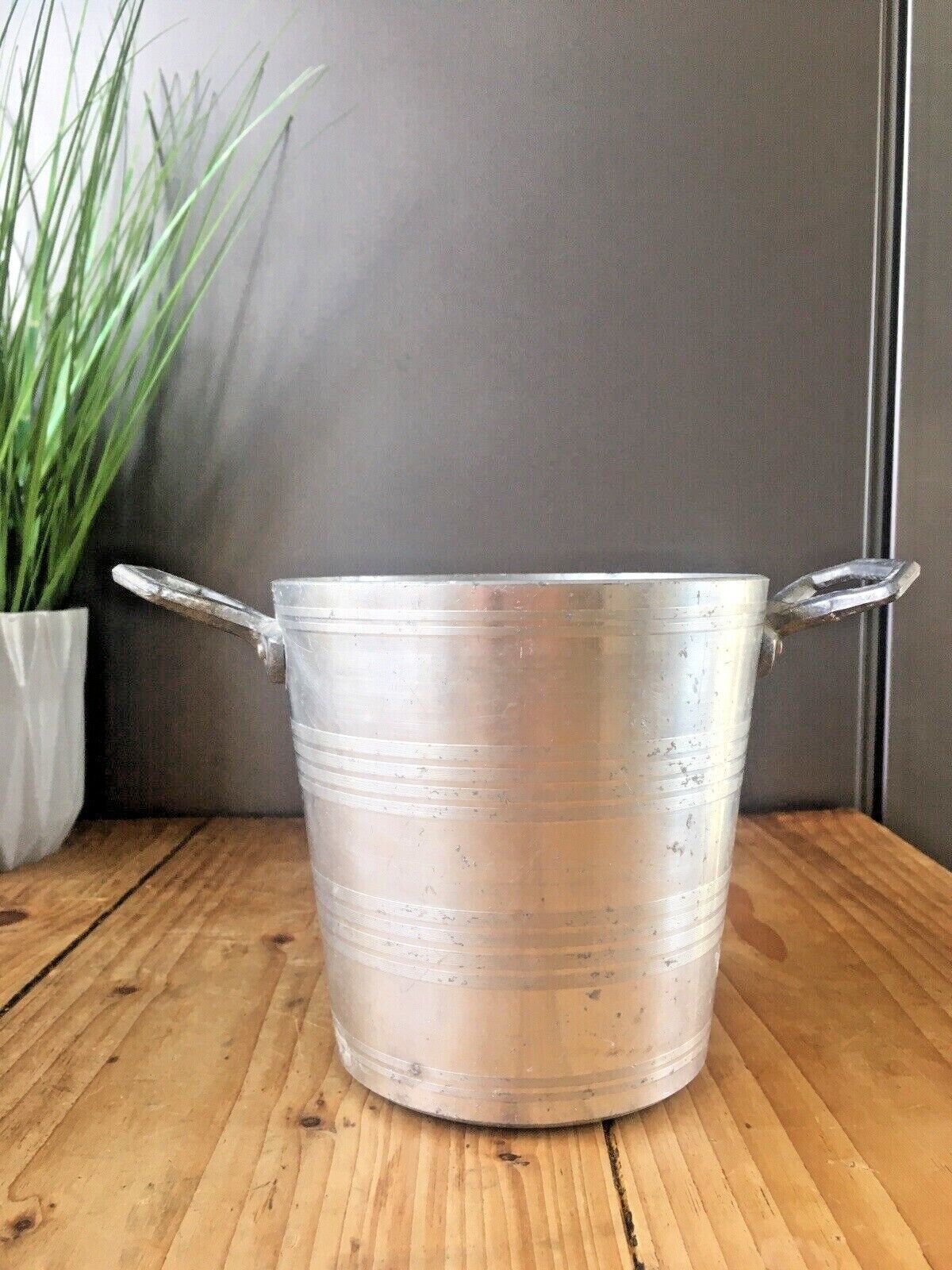 Small Art Deco Banded Aluminium Champagne Wine Bottle Ice Bucket Cooler Bar Item photo Home Decor