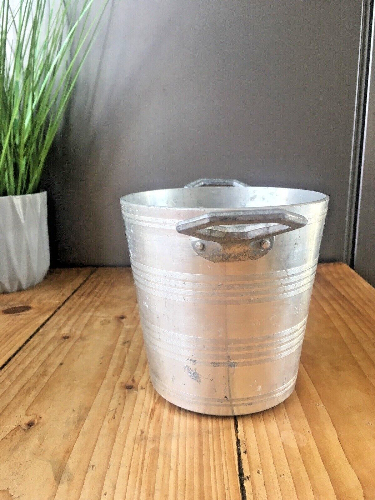 Small Art Deco Banded Aluminium Champagne Wine Bottle Ice Bucket Cooler Bar Item photo 50.0