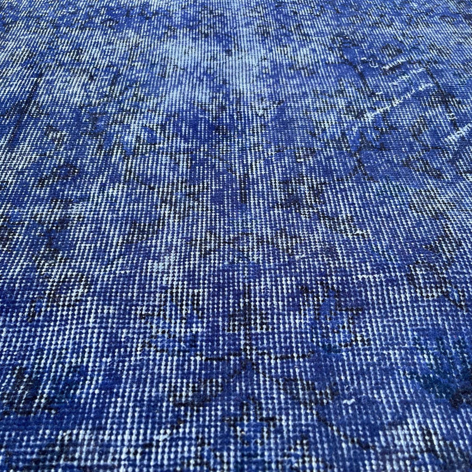 Distressed Turkish Rug 200 X 95 Cm Wool Vintage Rug, Overdyed Blue Rug Runner photo 426.0