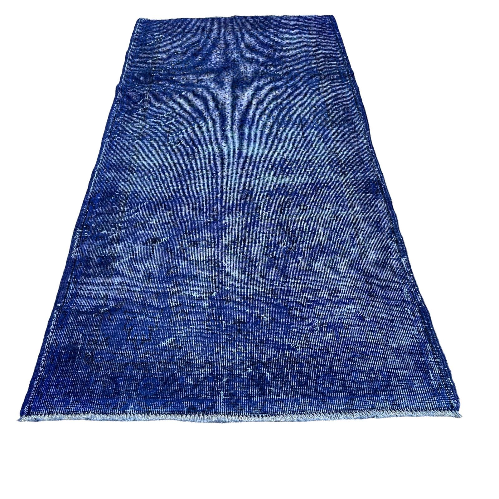 Distressed Turkish Rug 200 X 95 Cm Wool Vintage Rug, Overdyed Blue Rug Runner photo vinterior