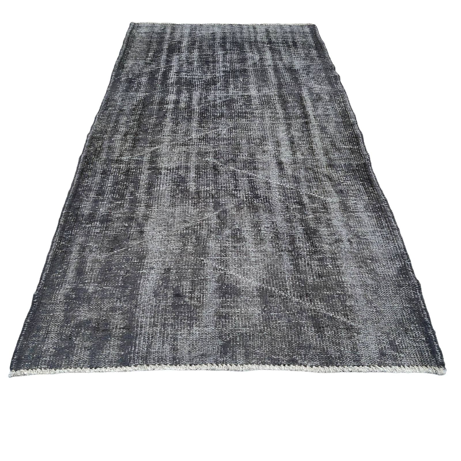 Distressed Turkish Rug 203 X 103 Cm Wool Vintage Rug, Over Dyed Gray