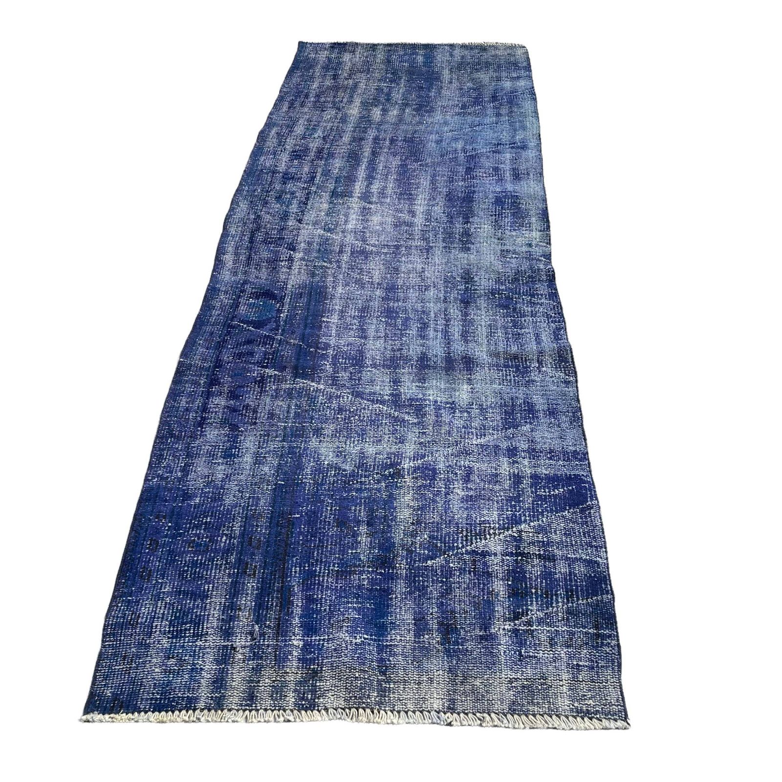 Distressed Turkish Narrow Runner 270 X 87 Cm Wool Vintage Rug Runner, Overdyed Blue Rug Runner photo 459.0