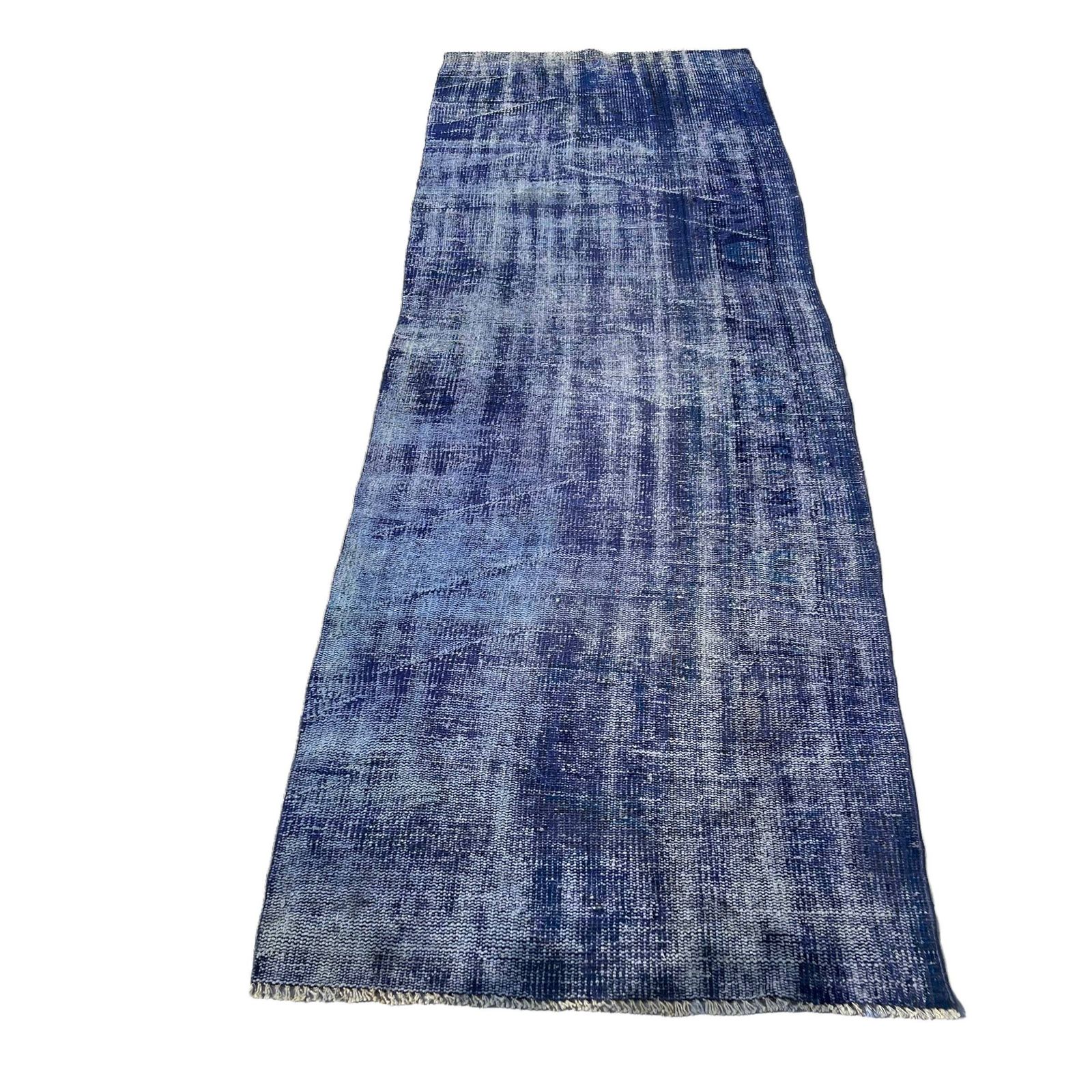 photo furniture Distressed Turkish Narrow Runner 270 X 87 Cm Wool Vintage Rug Runner, Overdyed Blue Rug Runner