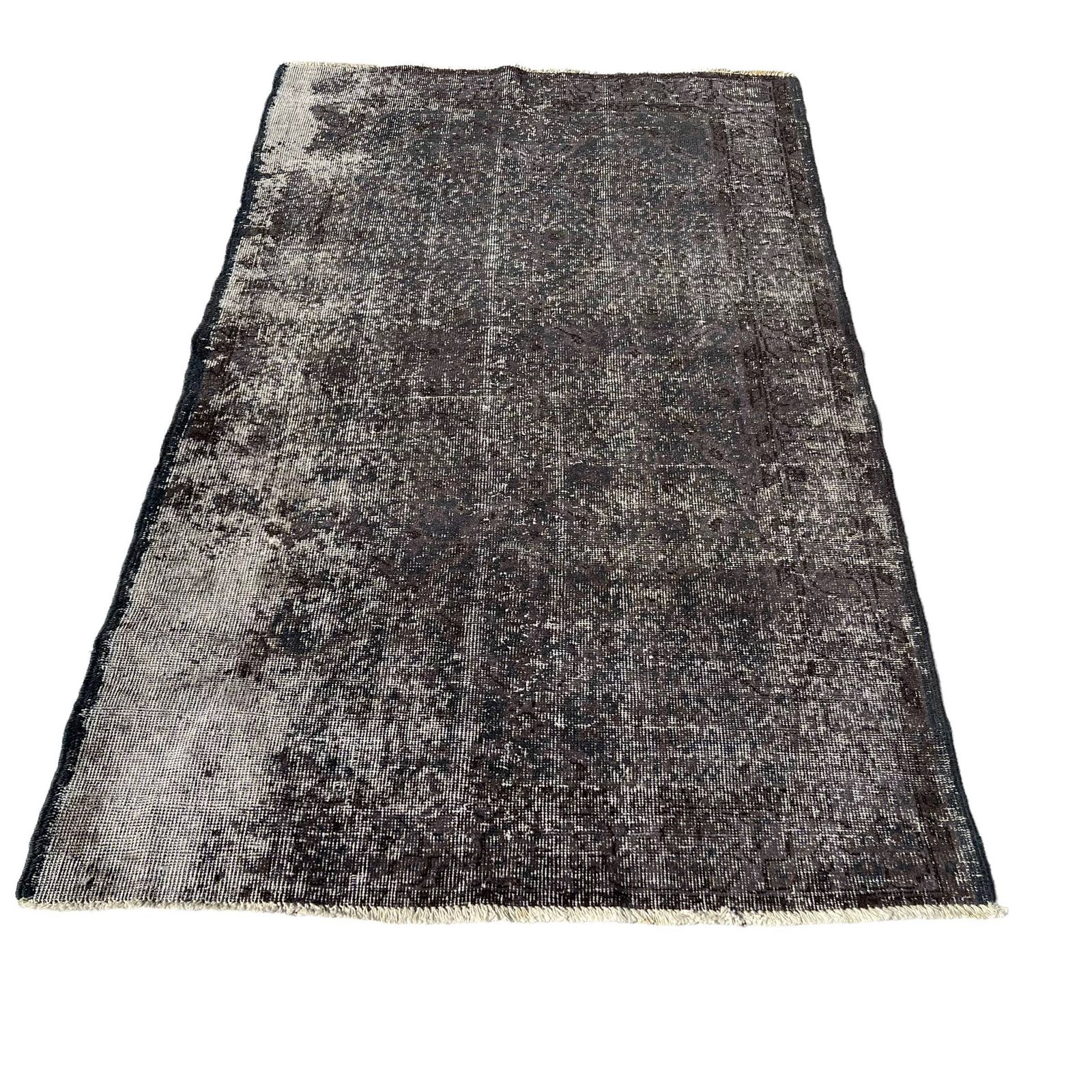 Distressed Turkish Rug 194 X 117 Cm Wool Vintage Rug, Over Dyed Gray photo 426.0