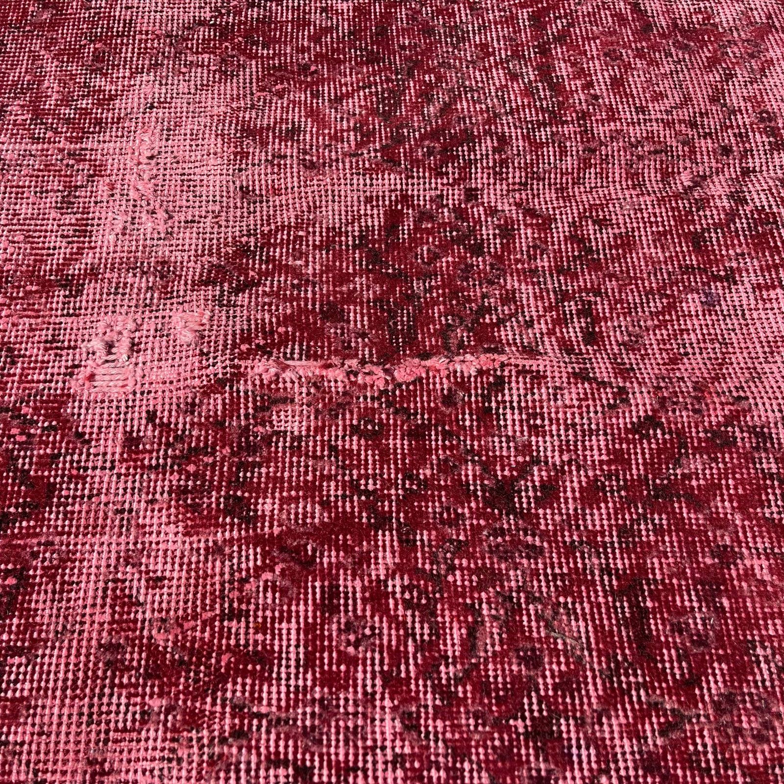 Distressed Turkish Rug 196 X 110 Cm Wool Vintage Rug, Over Dyed Red Carpet photo vinterior