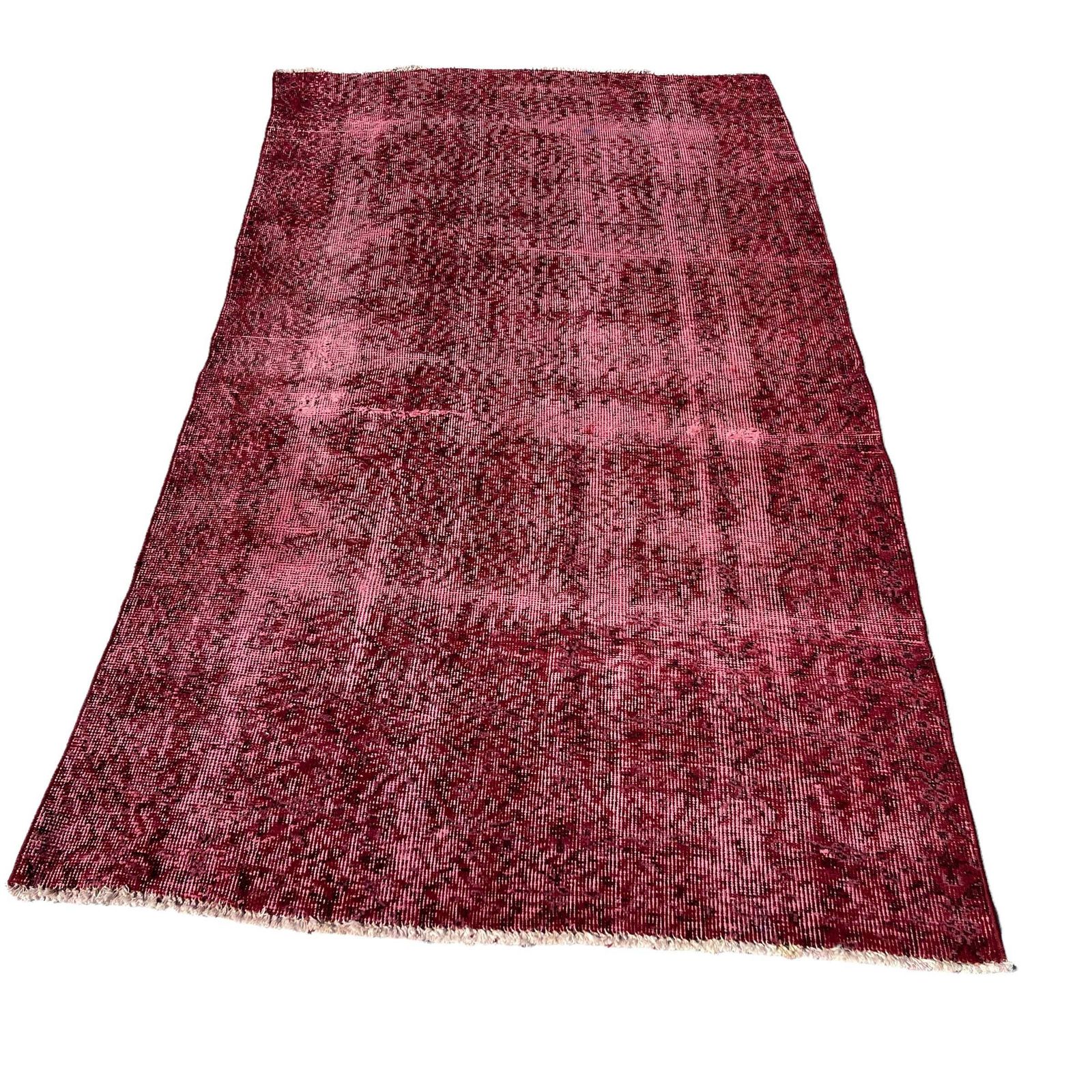 photo for sale Distressed Turkish Rug 196 X 110 Cm Wool Vintage Rug, Over Dyed Red Carpet