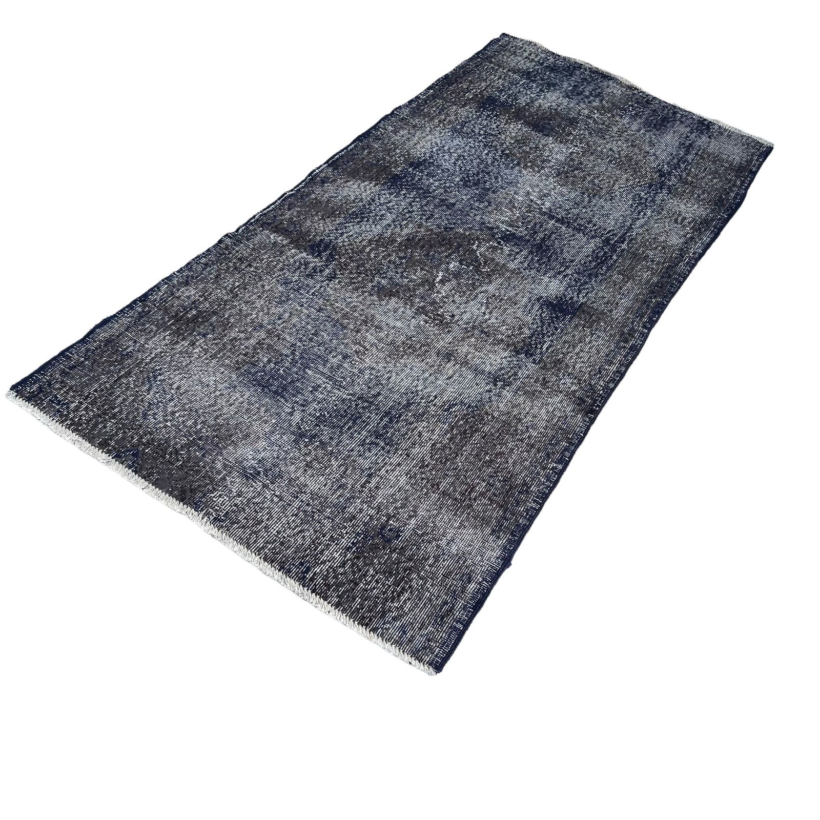Distressed Turkish Narrow Runner 205 X 96 Cm Wool Vintage Rug, Over Dyed Blue Black photo Textiles