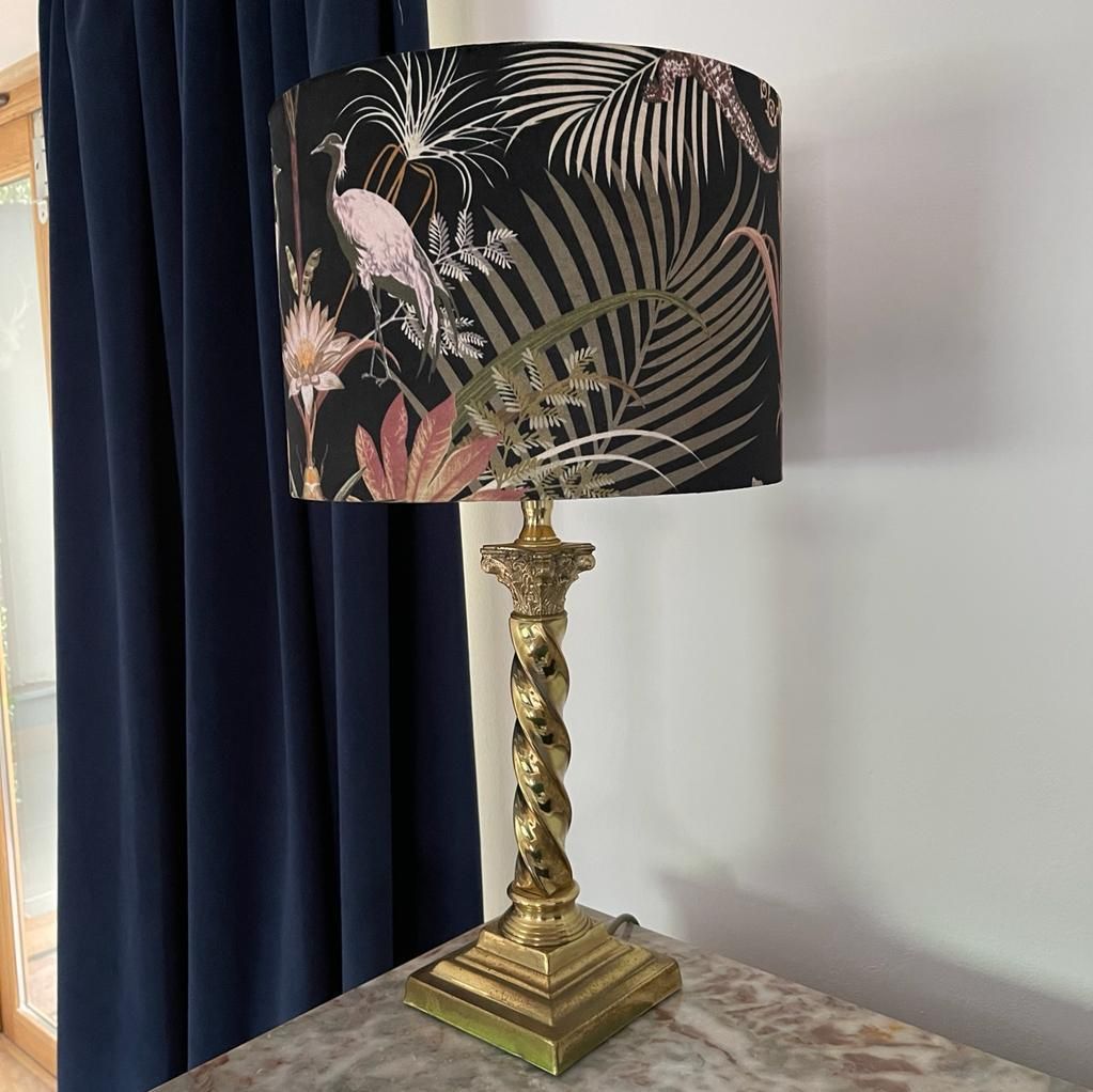 Barley Twist Lampstand With A Crocodilia Velvet Material By Becca Who