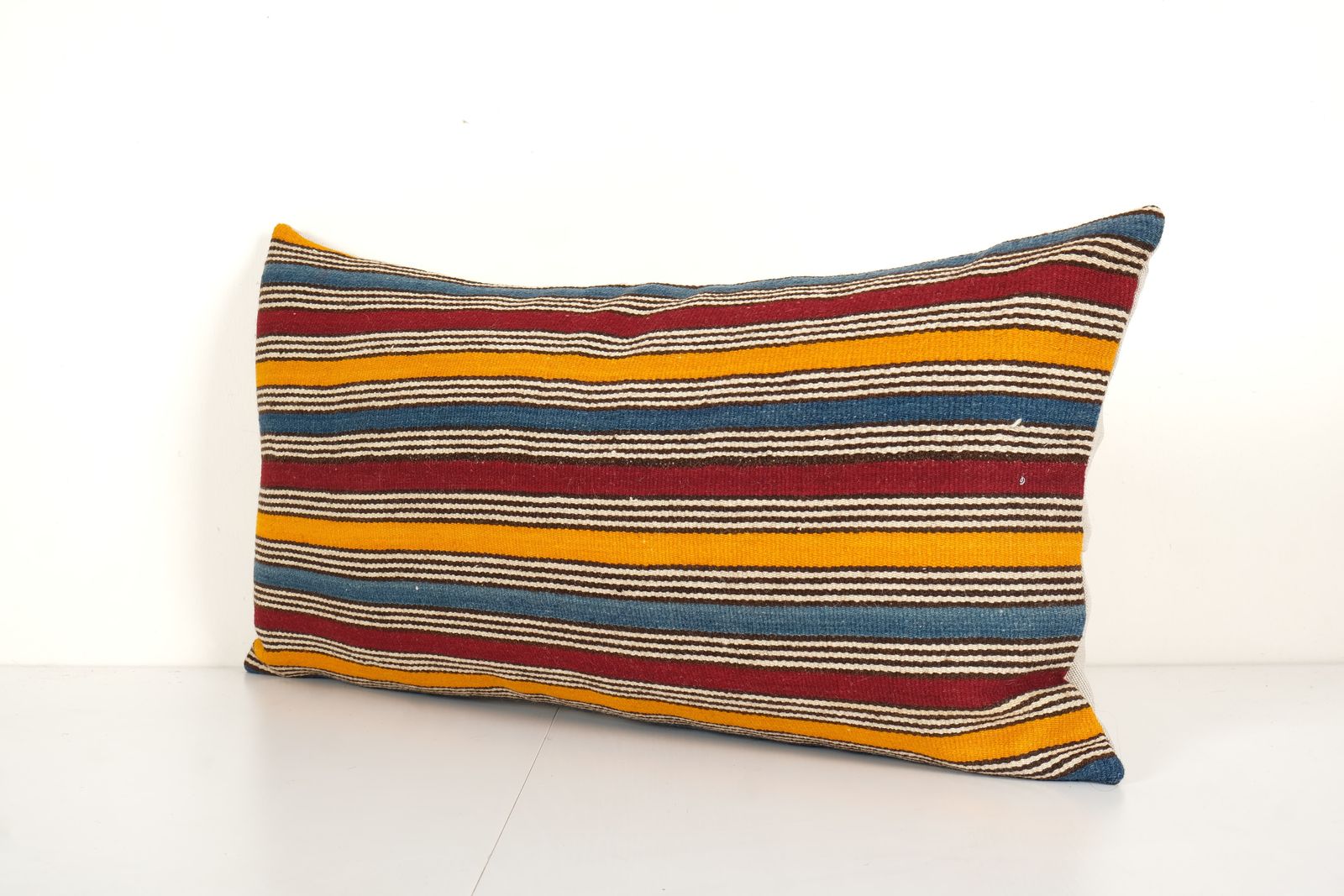 Queen  Woven Bedding Kilim Pillow Cover, Oversize Striped Turkish Lumbar Cushion With Anatolian Design, Rustic Farmhouse 16" X 30" photo for sale