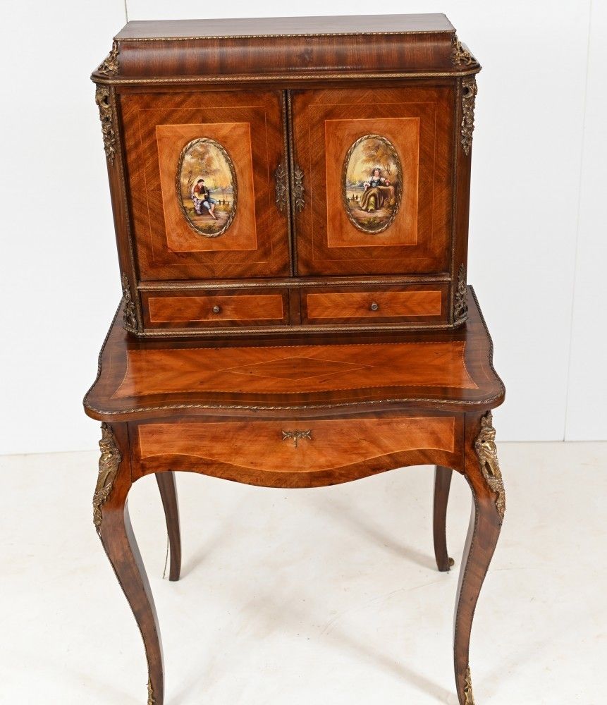 French Bonheur De Jour Desk Painted Placques Kingwood 1930s photo furniture