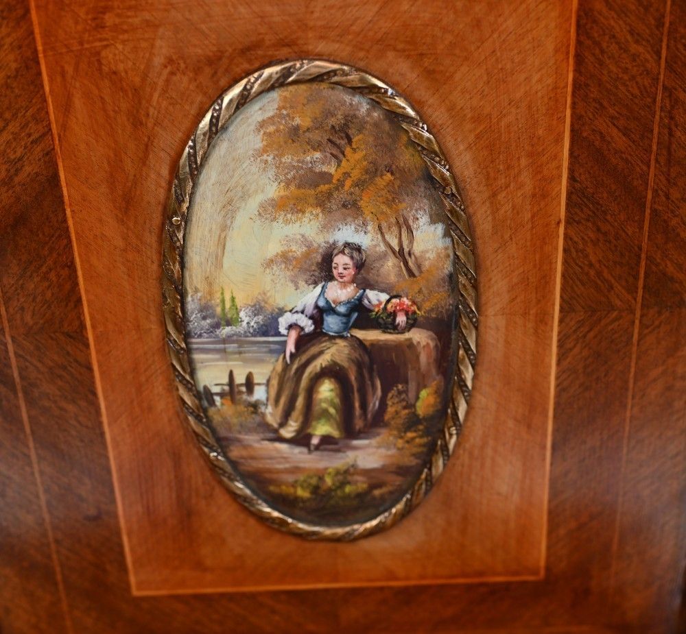 French Bonheur De Jour Desk Painted Placques Kingwood 1930s photo for sale