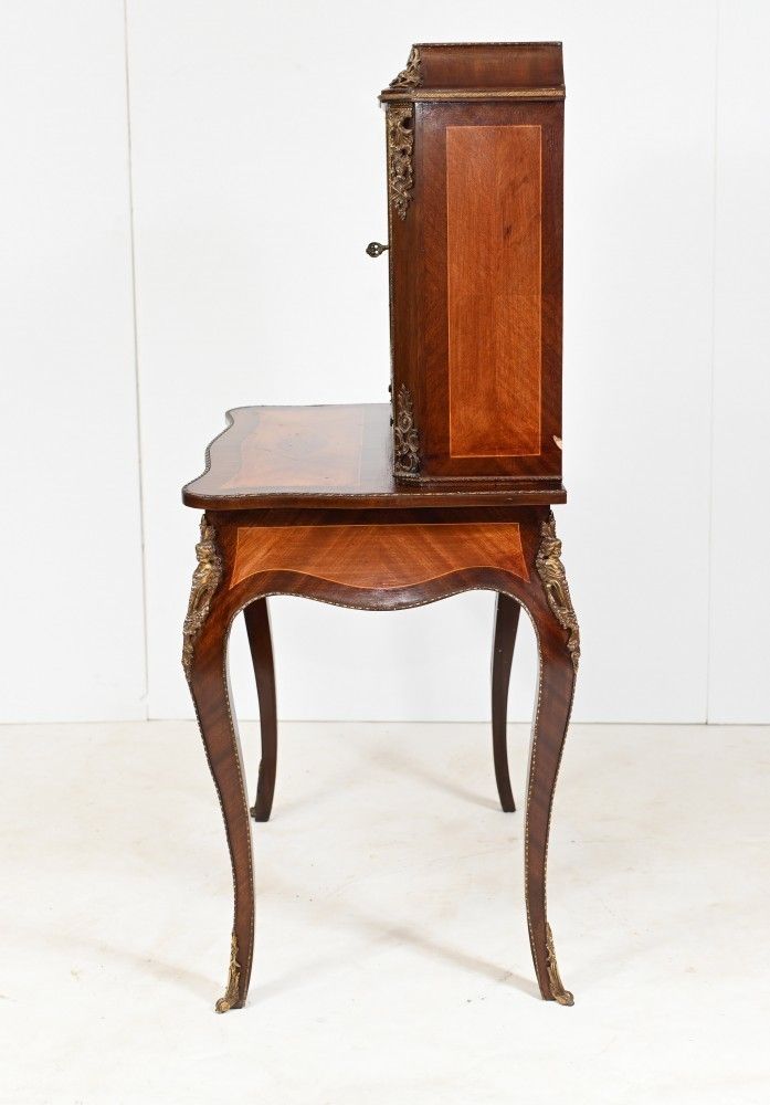 French Bonheur De Jour Desk Painted Placques Kingwood 1930s photo vintage