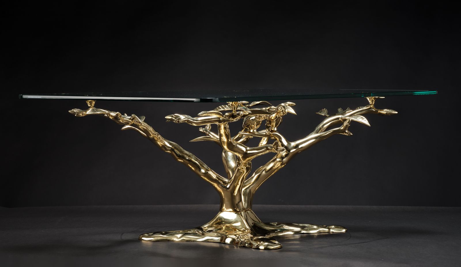 photo for sale Stunning Mid Century Polished Brass "Bonsai Tree" Coffee Table In The Manner Of Willy Daro, Belgium Circa 1970’s