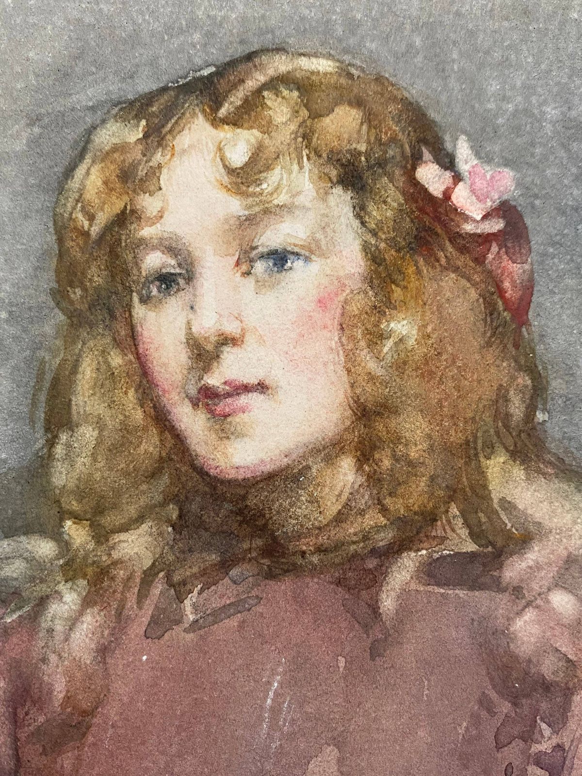 Robert Hope [1869 1936] Scottish Artist Rsa, Watercolour On Card Of Young Girl. photo vintage