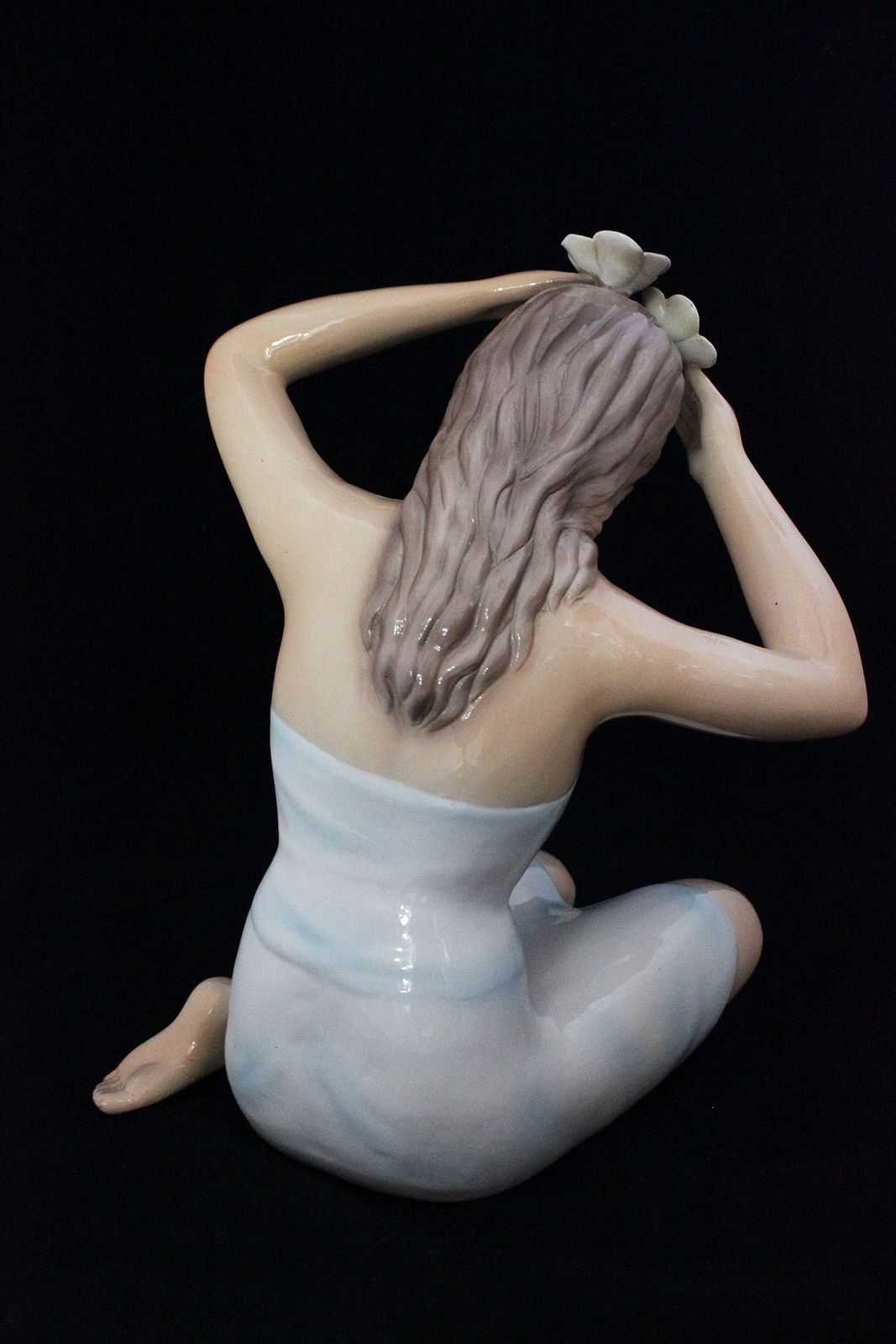 Statuette Girl Sitting With Her Hands On Her Head By Ronzan, 1940s photo for sale