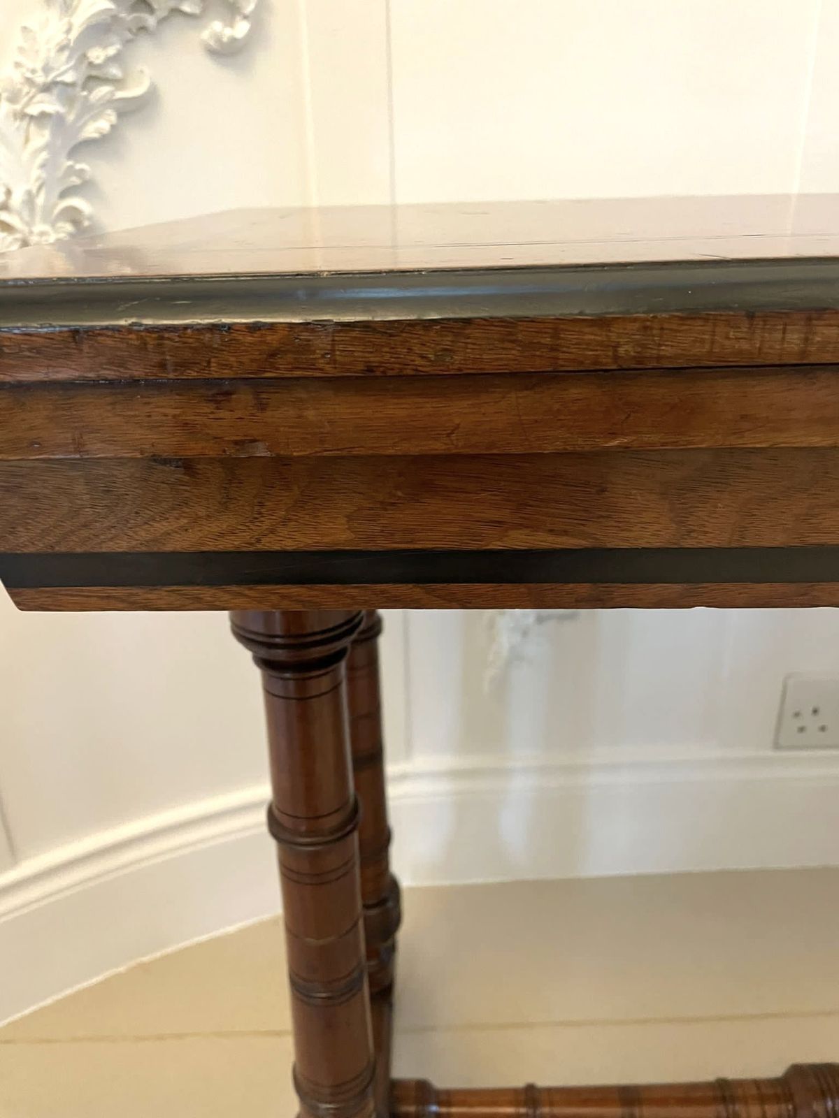 Antique Quality Oak And Ebony Fold Over Card Table photo for sale