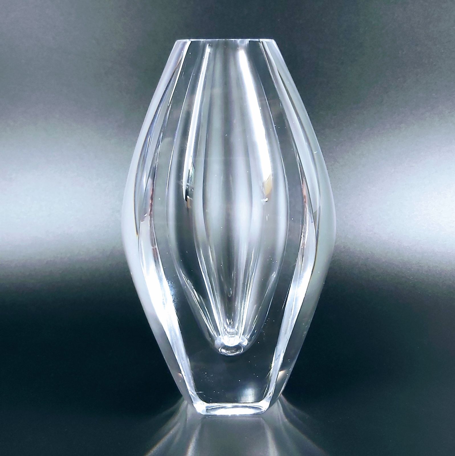 Signed Mid Century Scandinavian "Ventana" Glass Vase By Mona Morales Schildt For Kosta, Sweden, 1950s