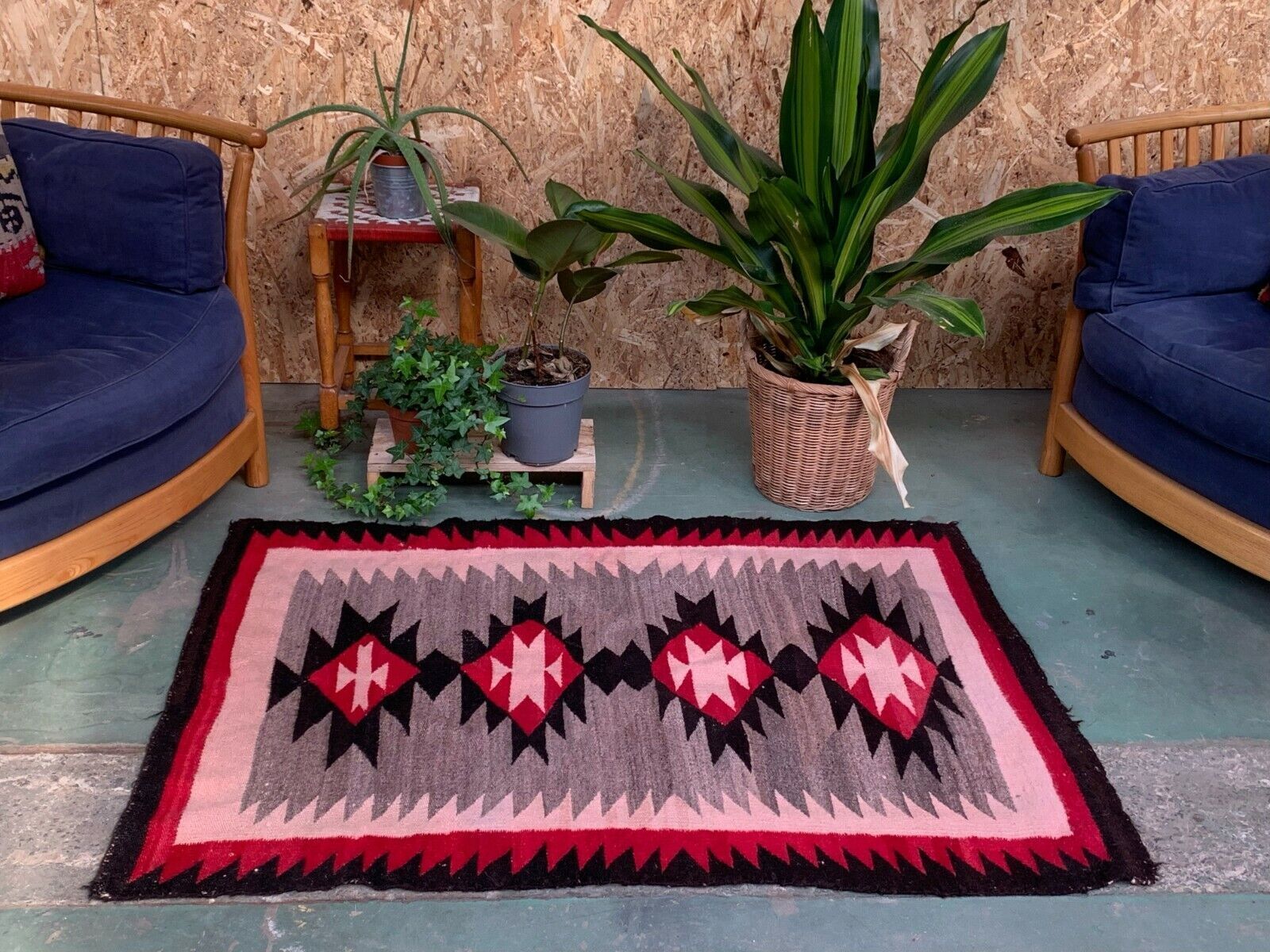 Genuine 1920 1930 Navajo Kilim Rug 132x95 Cm Native American Wool Decor Medium
