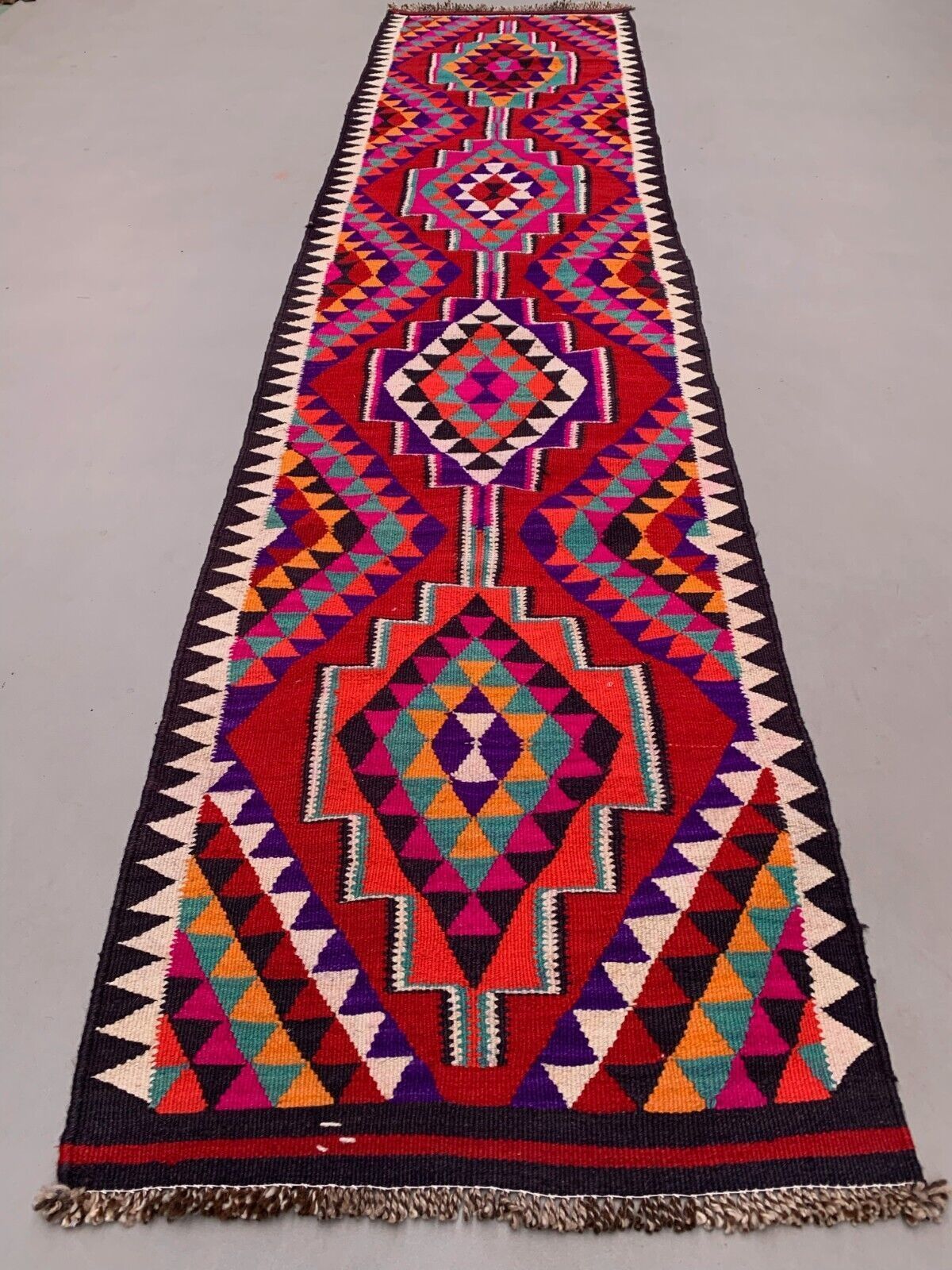Old Turkish Kilim Runner 367x86 Cm, Vintage Kelim Rug, Long And Narrow