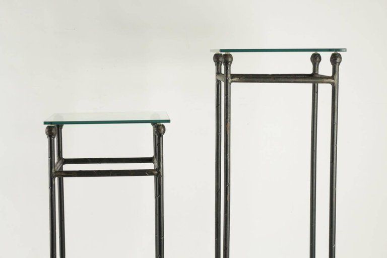 Two Consoles In Wrought Iron Under Glass In An Industrial Style 20th Century photo for sale