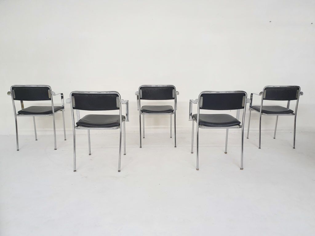 Set Van Vijf Chromen Eetkamerstoelen Met Leren Bekleding Van Aryform, Zweden, Jaren 1970 photo 2266.368