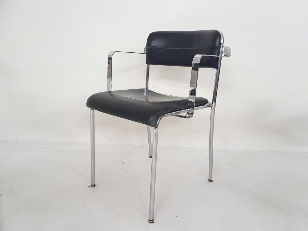 Set Van Vijf Chromen Eetkamerstoelen Met Leren Bekleding Van Aryform, Zweden, Jaren 1970 photo vinterior