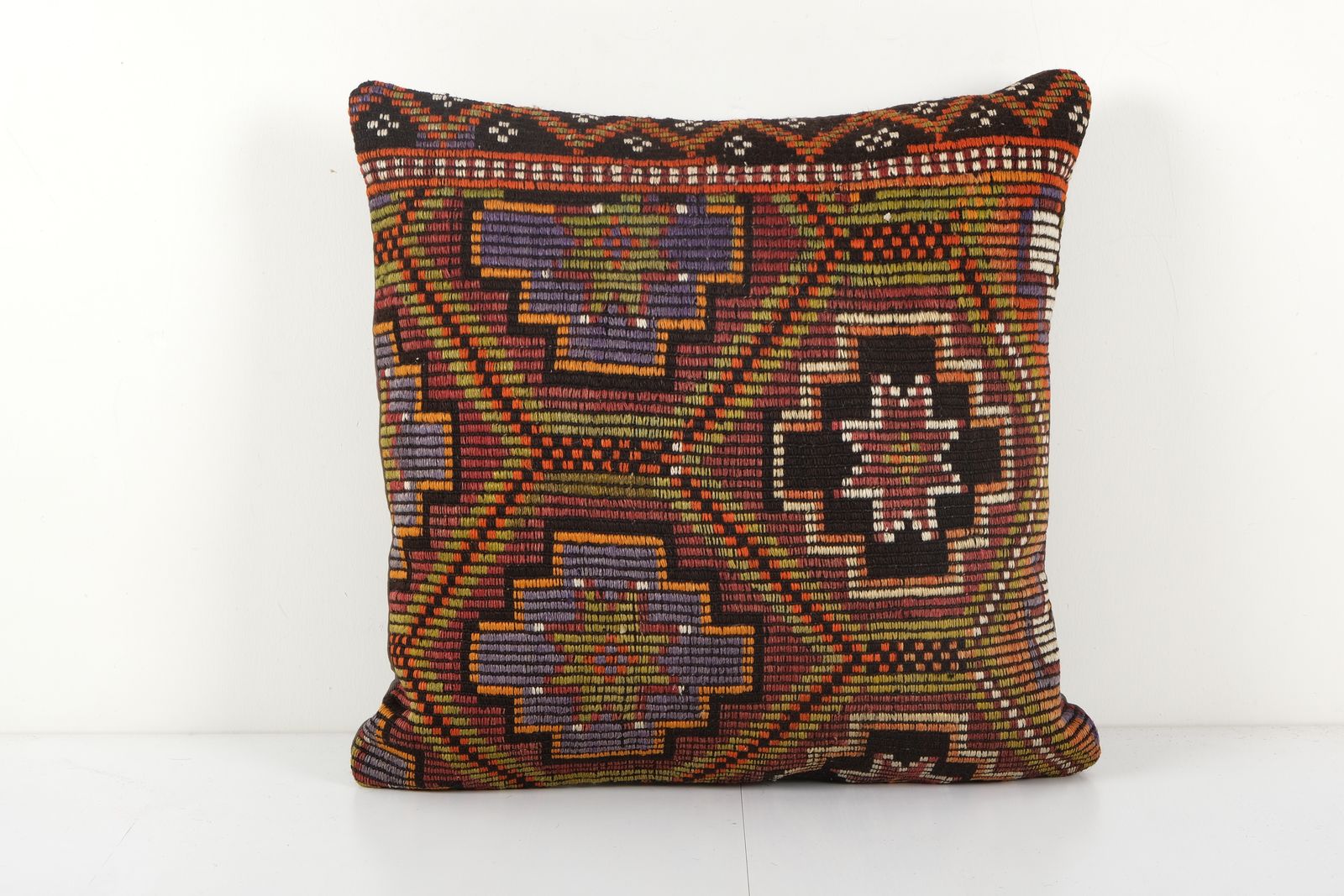 Square Oversize Turkish Kilim Pillow Cover, Kilim Pillow Cover, Vintage Wool Kelim Cushion, Tribal Farmohuse Cover 24'' X 24''