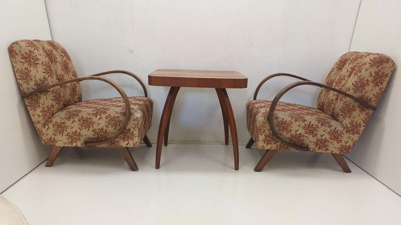 Set Of 2 Armchairs Halabala And Coffee Table For Up Závody Czechoslovakia photo Furniture