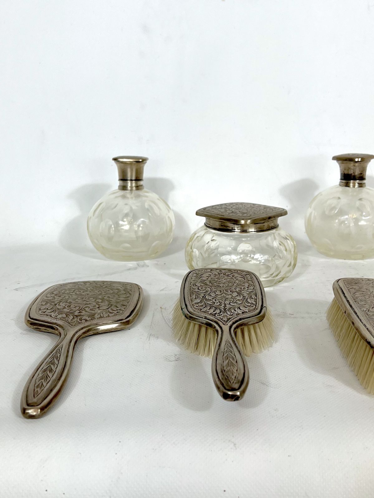 Mid Century Italian Toilet Set In Silver Plated And Blown Murano Glass From 40s photo furniture