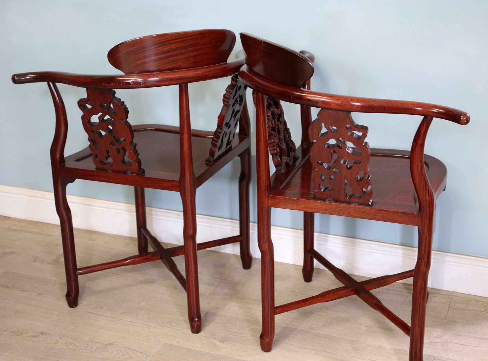 photo furniture A Pair Of 20th Century Chinese Solid Hardwood Corner Chairs.