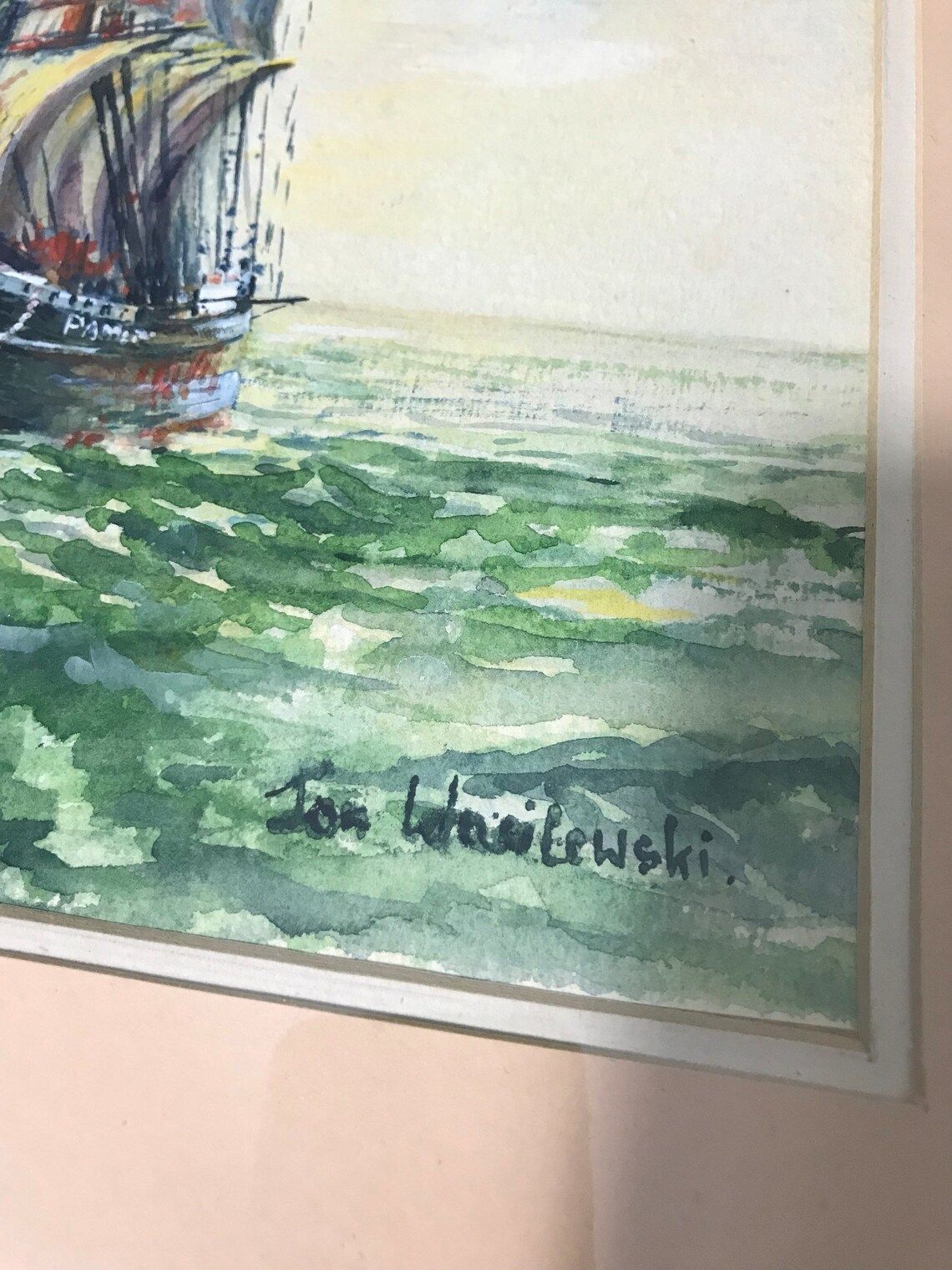 Jan Wasilewski Watercolour Painting Fine Art Sailing Clipper Ship Polish Artist Ornate Huge Large Gold Gilt Frame (C) photo 400.0