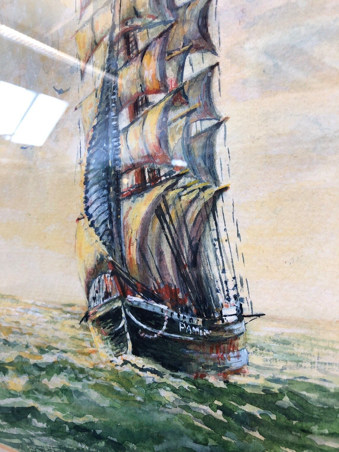 400.0 Jan Wasilewski Watercolour Painting Fine Art Sailing Clipper Ship Polish Artist Ornate Huge Large Gold Gilt Frame (C) photo