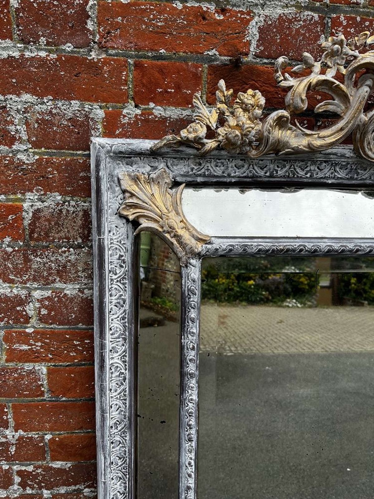 An Exceptional Large Antique French 19th C Paint & Gilt Cushion Mirror photo furniture