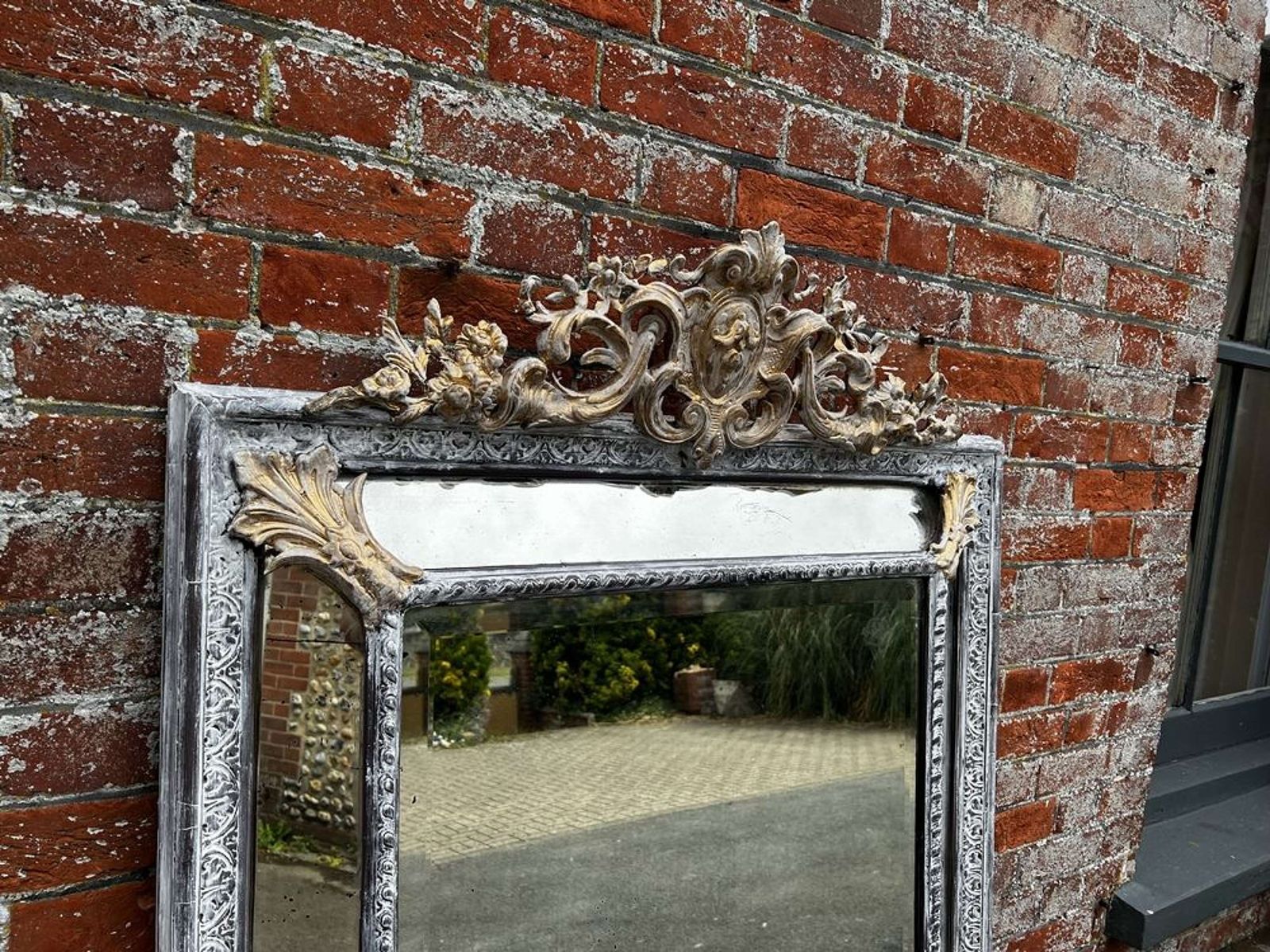 An Exceptional Large Antique French 19th C Paint & Gilt Cushion Mirror photo buy
