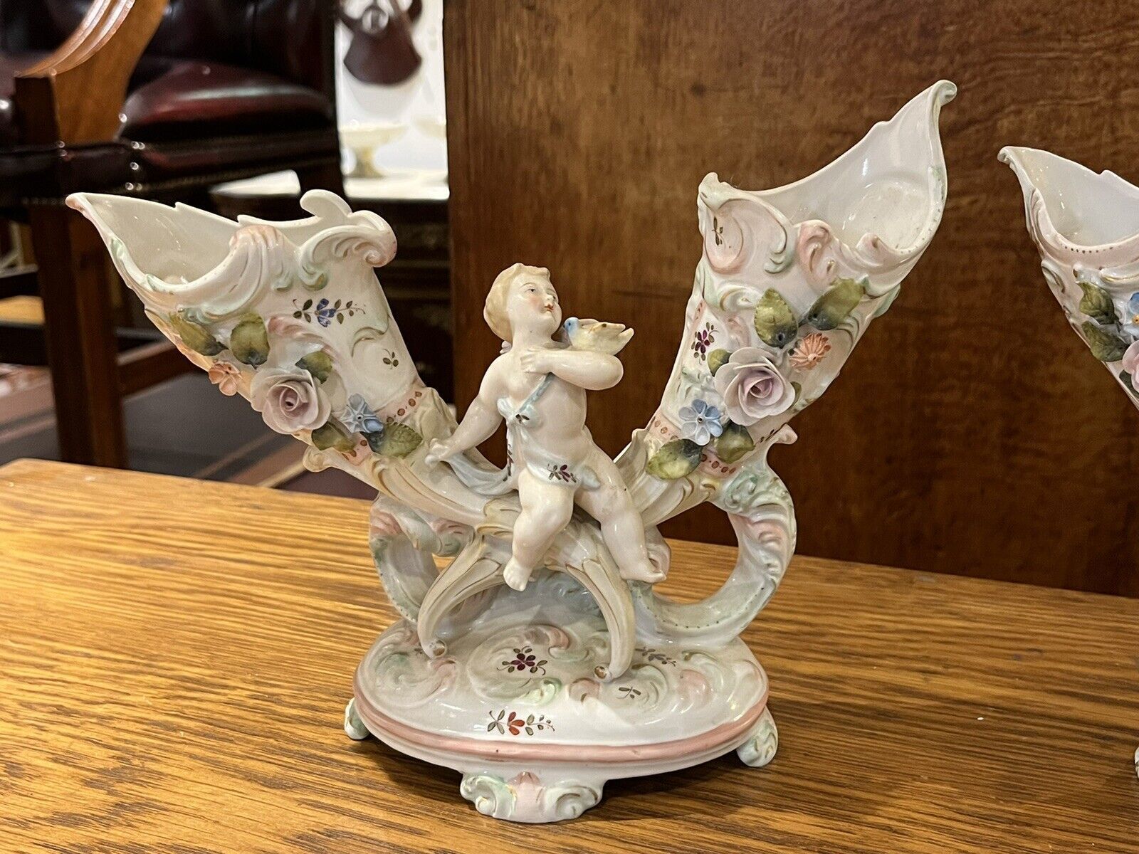 Pair Of Continental Porcelain Posy Holders photo furniture