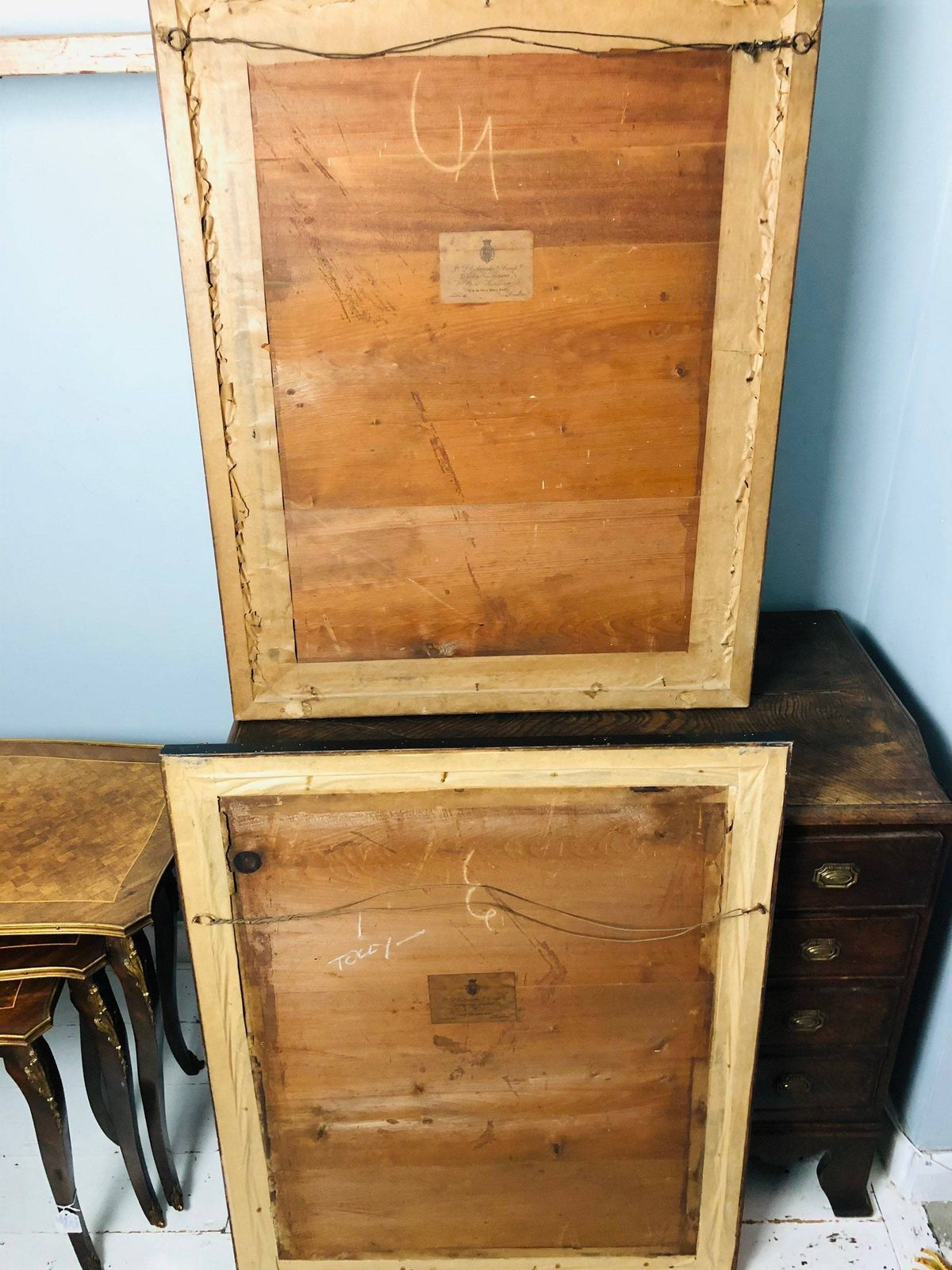 Antique Huge Rare Pair Stipple Engravings G Moreland 1794 W Ward Effects Extravagance Idleness Fruits Industry Oeconomy Hogarth Frames photo for sale