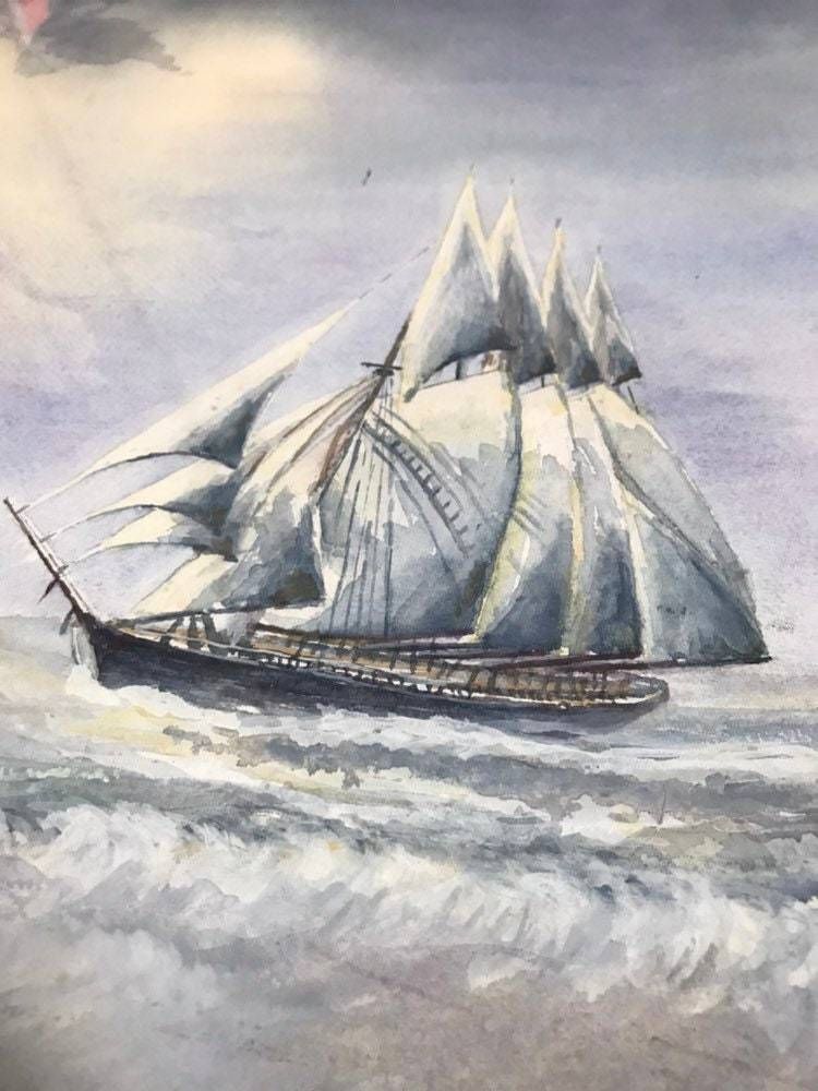 Jan Wasilewski   Polish Artist Watercolour Painting Absolutely Fine Example   Sailing Clipper Ship Stormy Seas   Huge Large Pine Frame photo vinterior