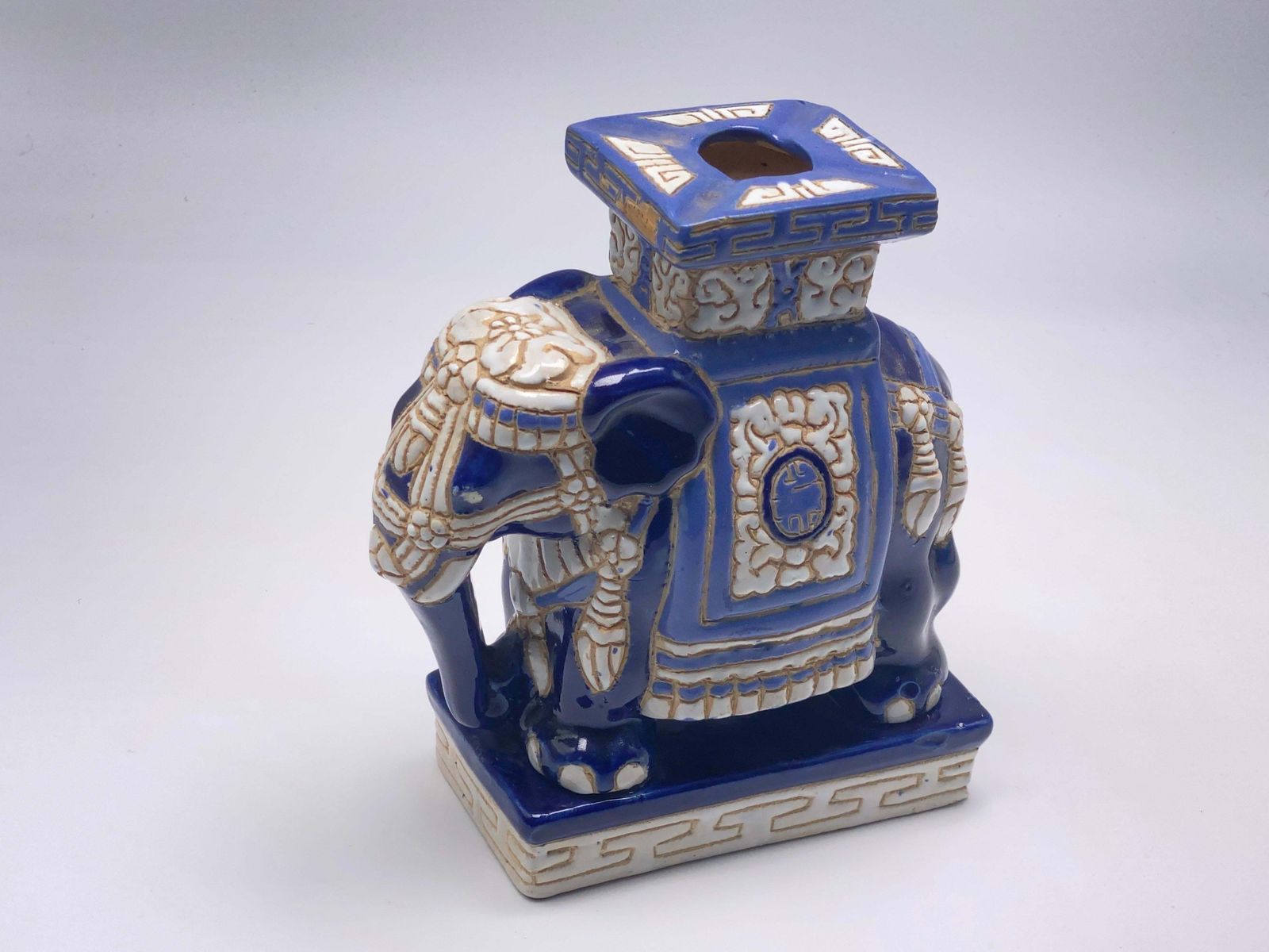 Hollywood Regency Chinese Blue Elephant Garden Plant Stand photo furniture