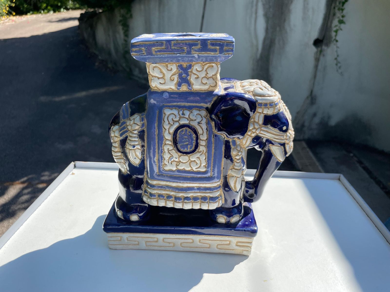 Hollywood Regency Chinese Blue Elephant Garden Plant Stand photo 317.0