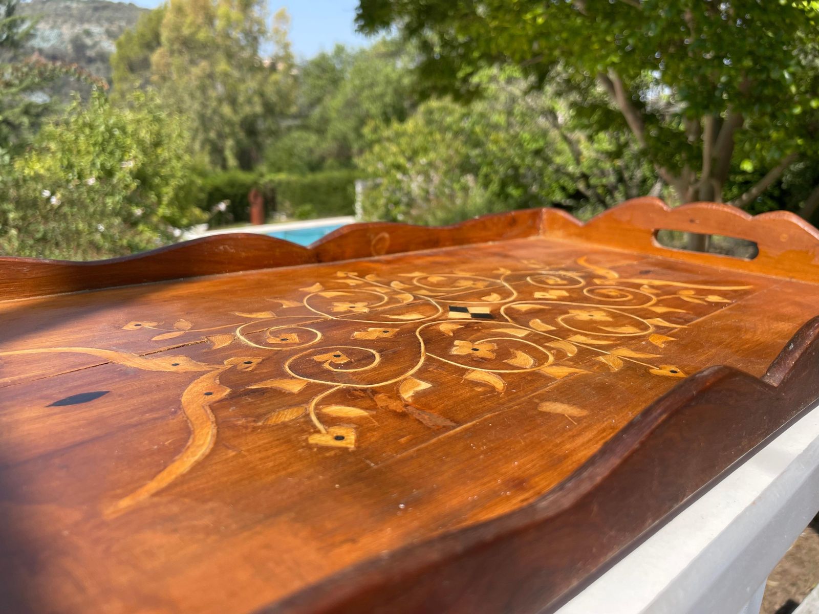 Platter In Wood Marquetry, Brown, Made In France At The Beginning Of The 20th photo 687.0