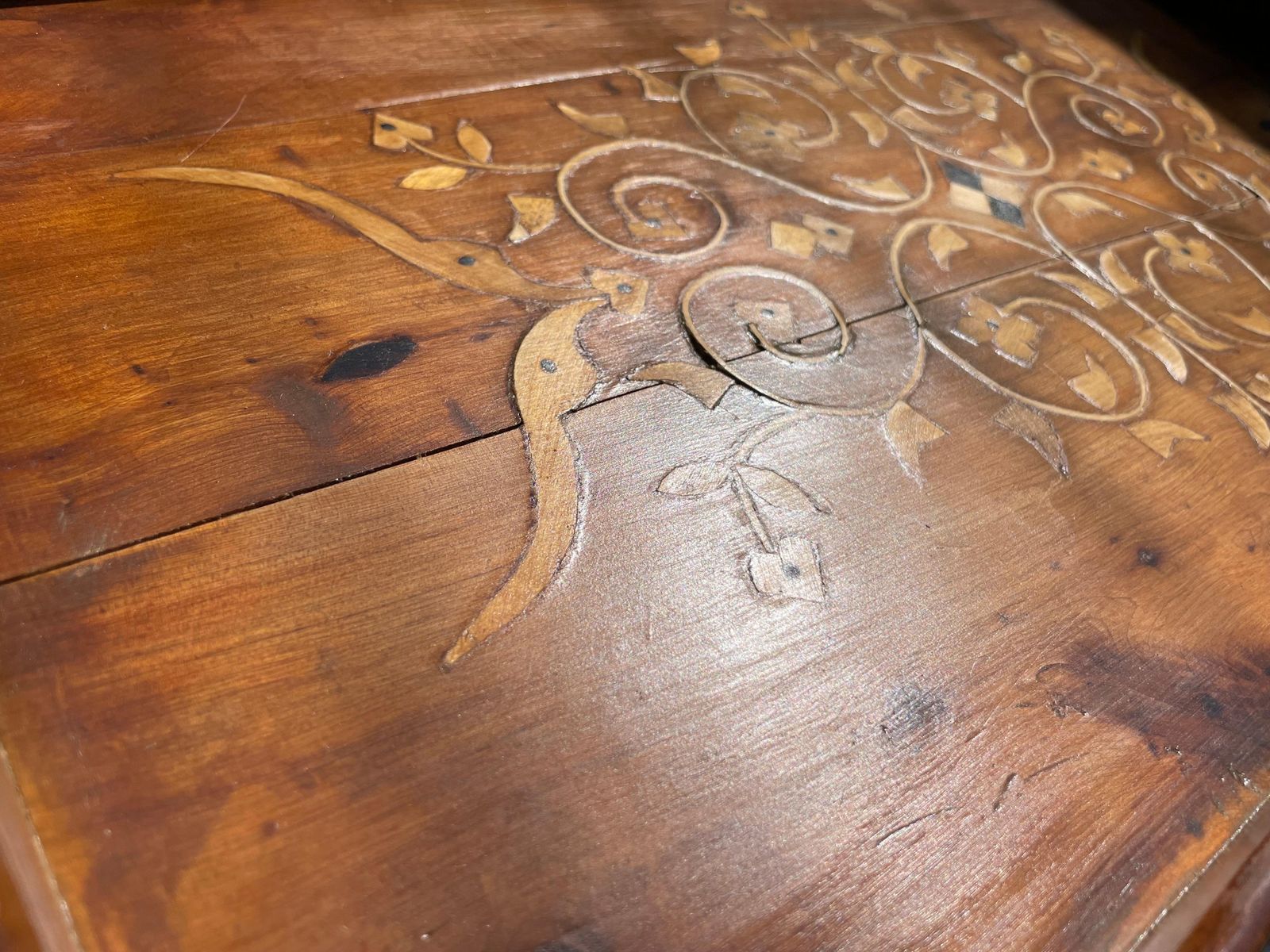 Platter In Wood Marquetry, Brown, Made In France At The Beginning Of The 20th photo vintage