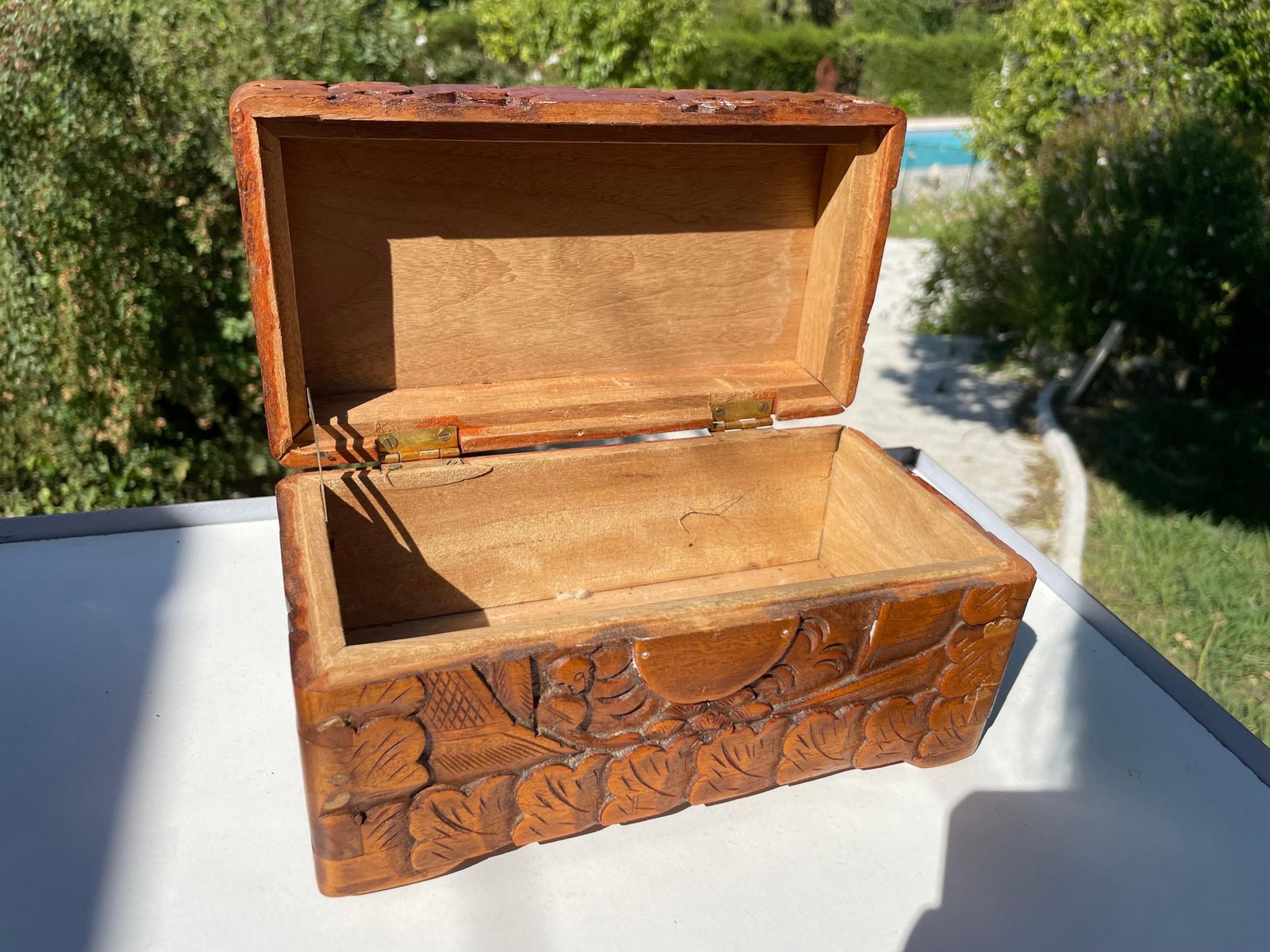 Carved Wood Chinese Box, With Landscape And Characters Decor Pattern, China 20th photo Home Decor