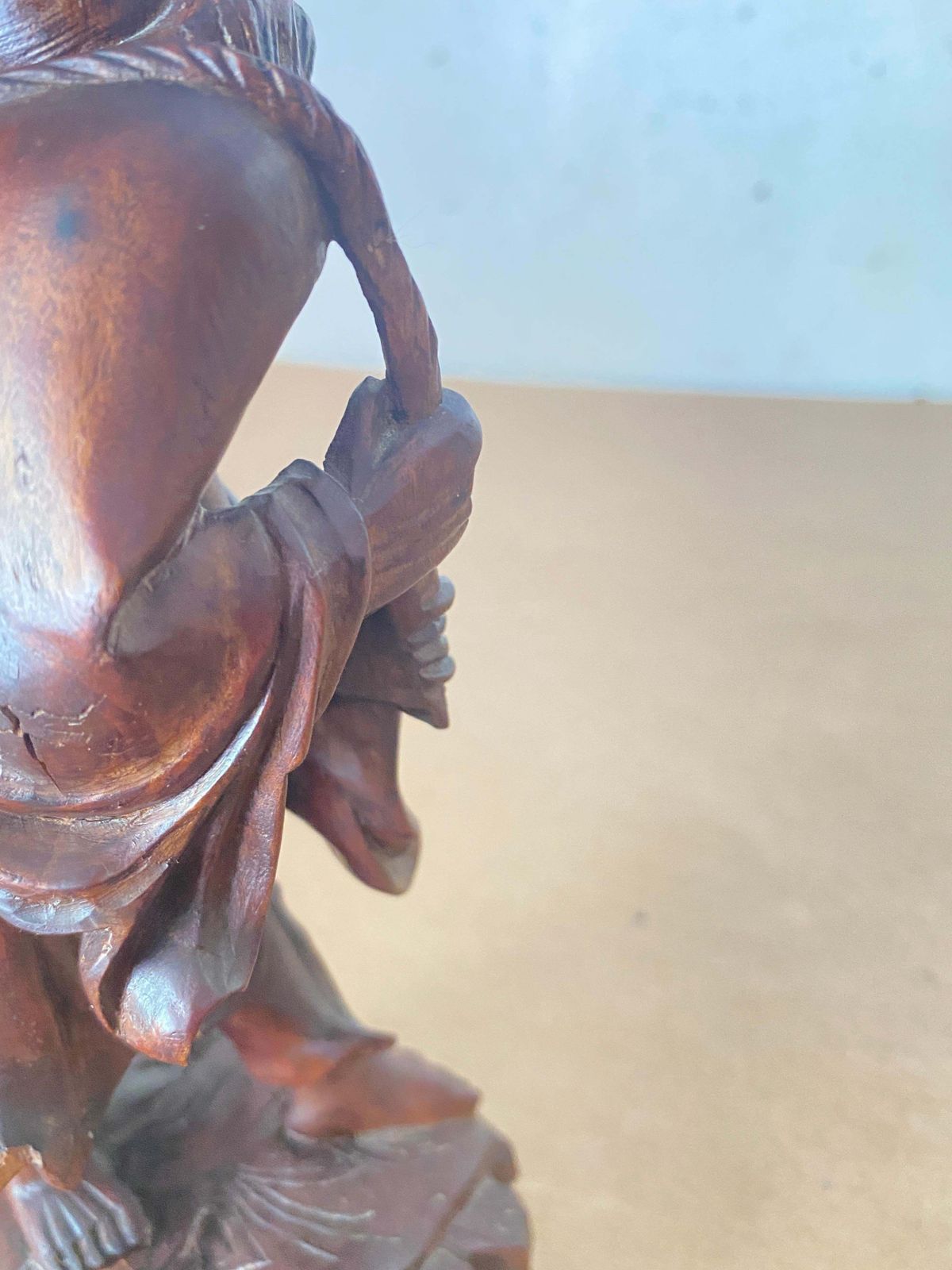 Fine Chinese Carved Wood Statue Of A Fisherman, , Circa 1900, Republic Period photo vinterior