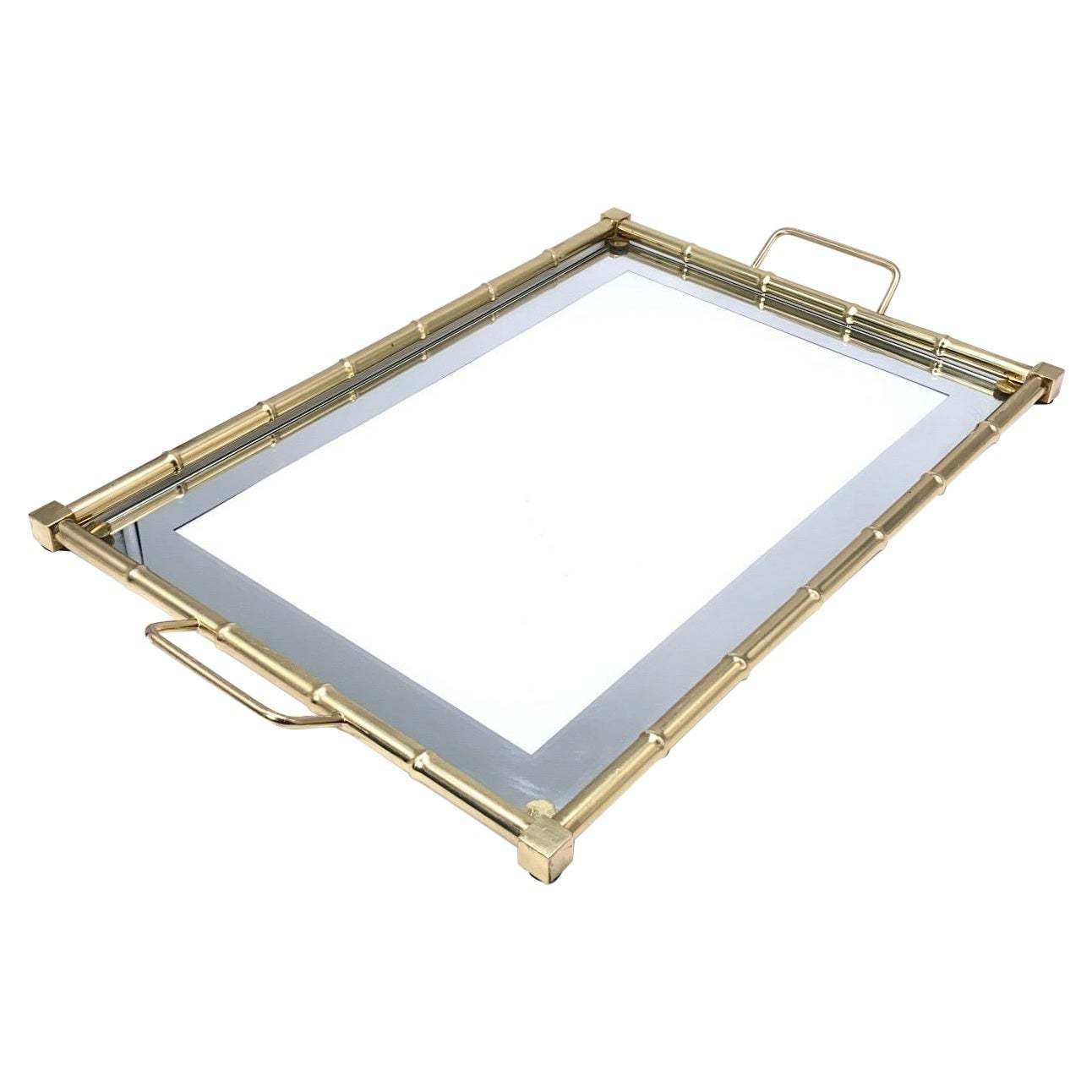 Brass Platter With Its Faux Bamboo Structure, Gold Color, France Circa 1970