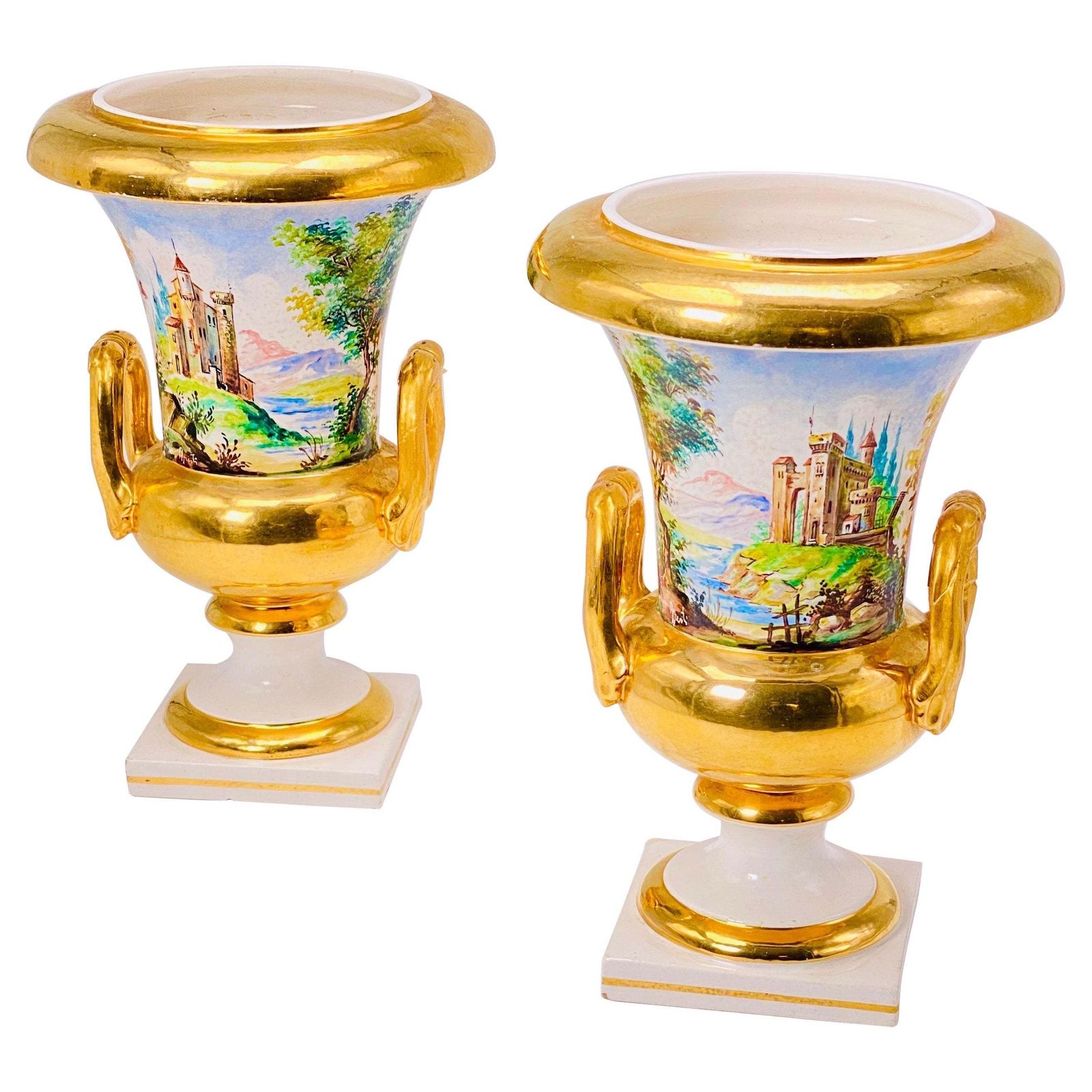 Pair Of Neoclassical Porcelain Vases, Signed And Numbered, Italy 19th Century